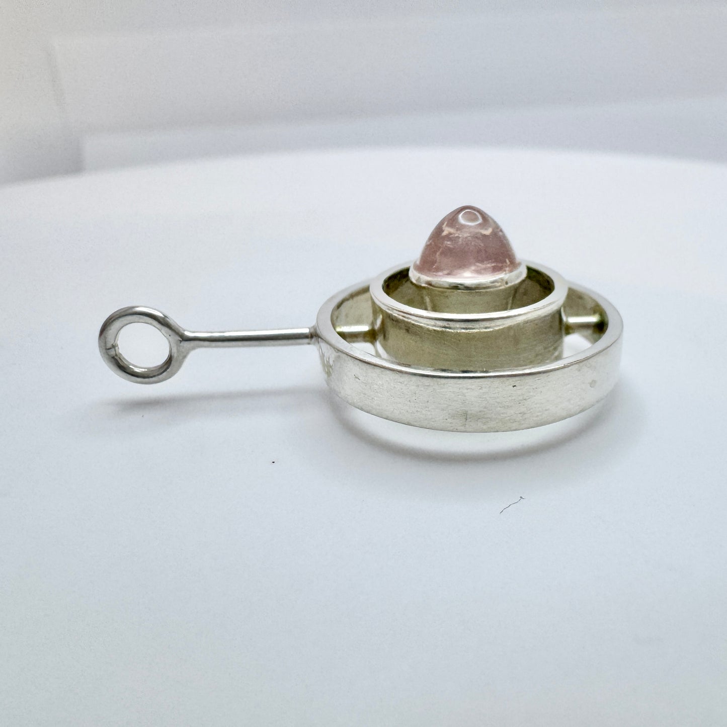 Salovaara, Finland 1960-70s. Vintage Solid Silver Rose Quartz Pendant.