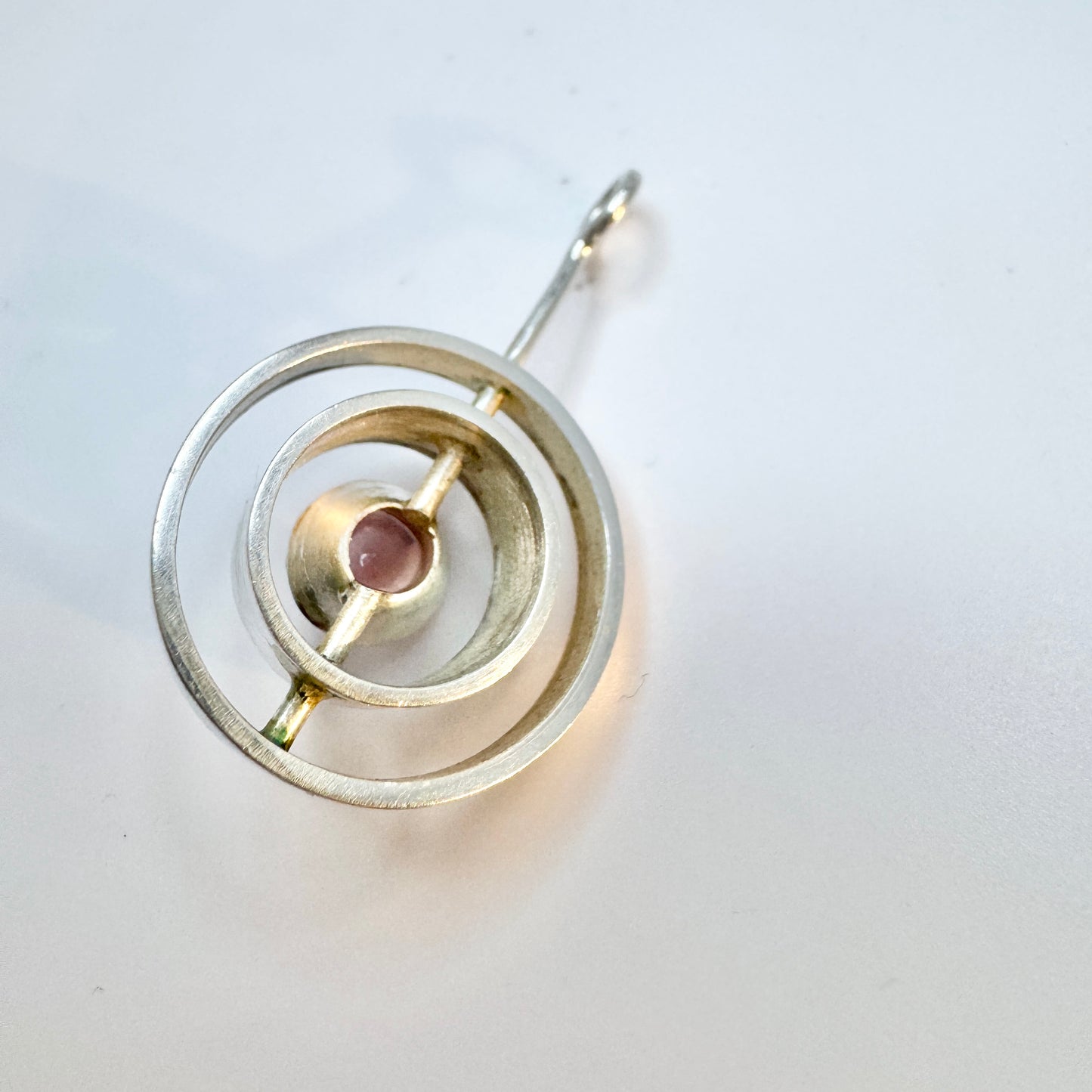 Salovaara, Finland 1960-70s. Vintage Solid Silver Rose Quartz Pendant.