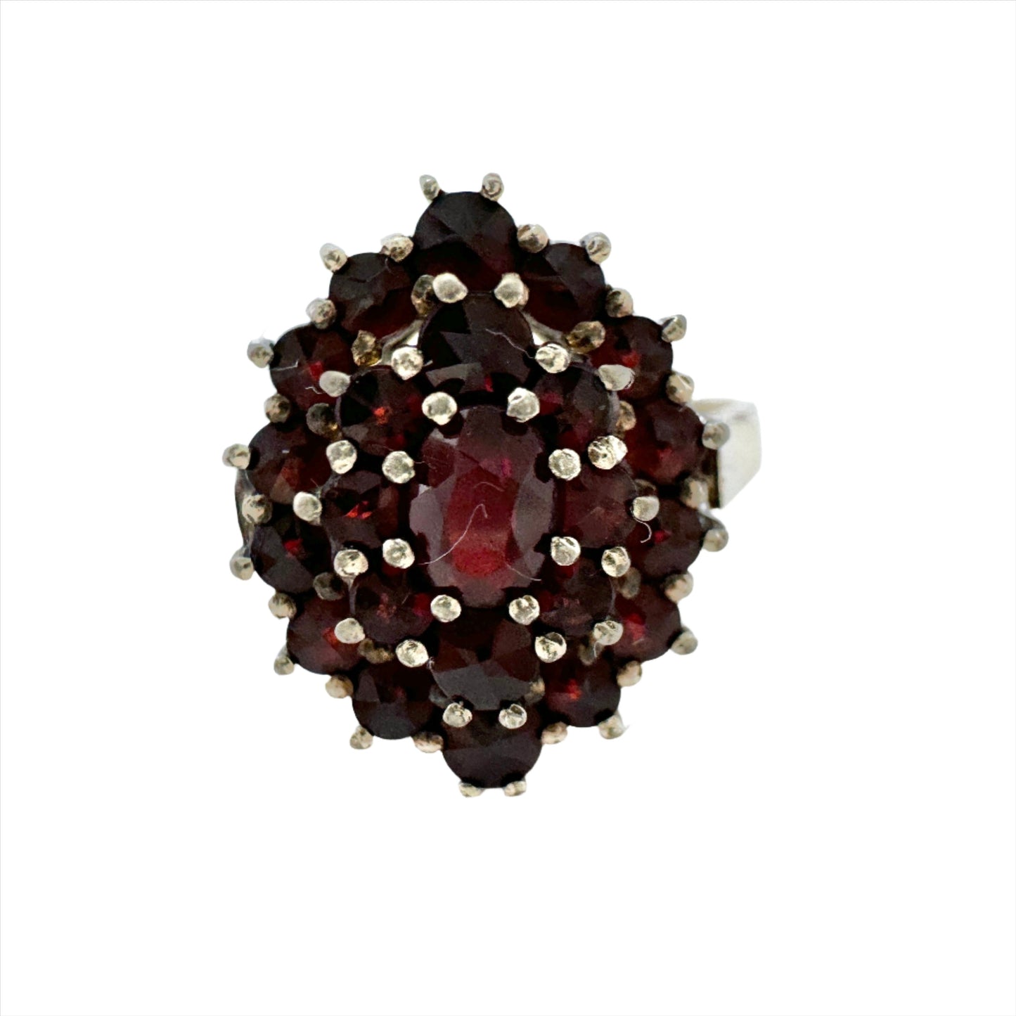 Vintage Bohemian Garnet Gilt Solid Silver Ring. c 1940-50s.