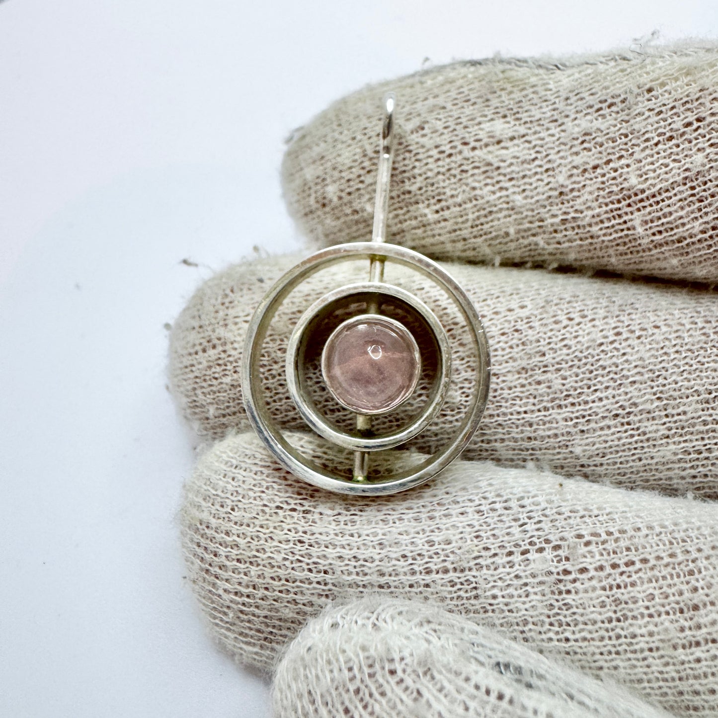 Salovaara, Finland 1960-70s. Vintage Solid Silver Rose Quartz Pendant.