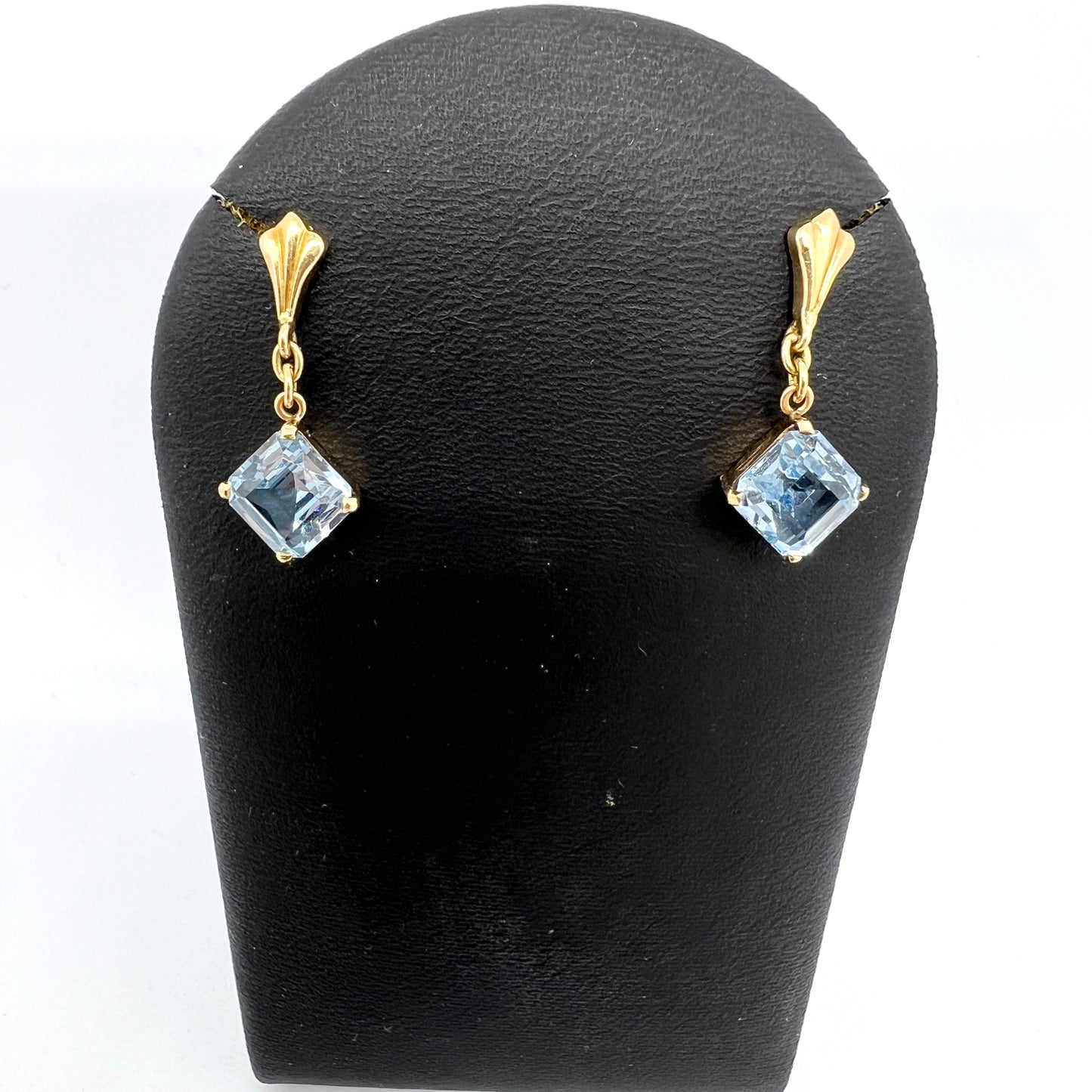 Vintage 1950s. 18k Gold Ice Blue Synthetic Spinel Earrings.