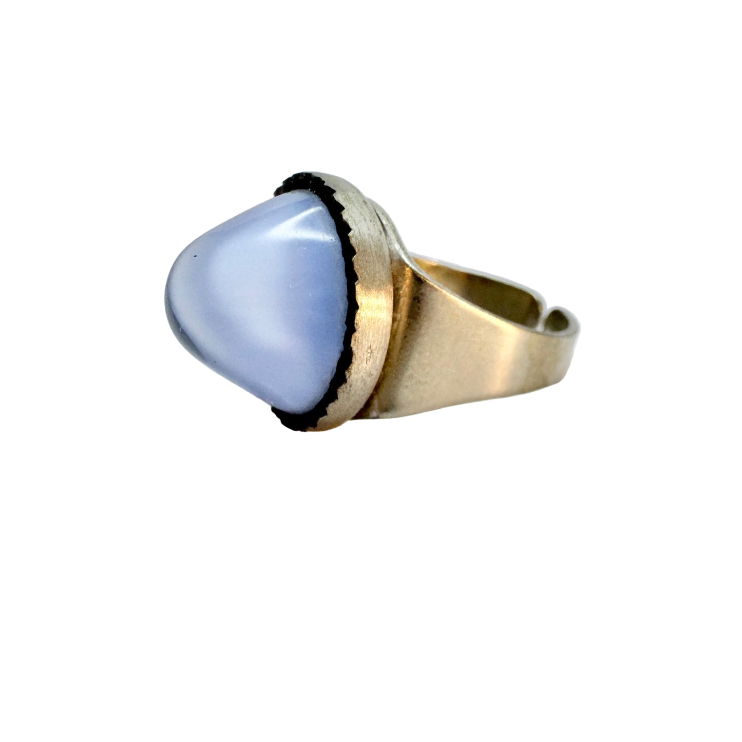 Vintage 1970s. Pewter Blue Art Glass Ring.