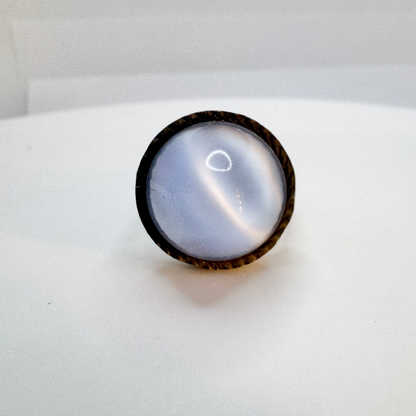 Vintage 1970s. Pewter Blue Art Glass Ring.