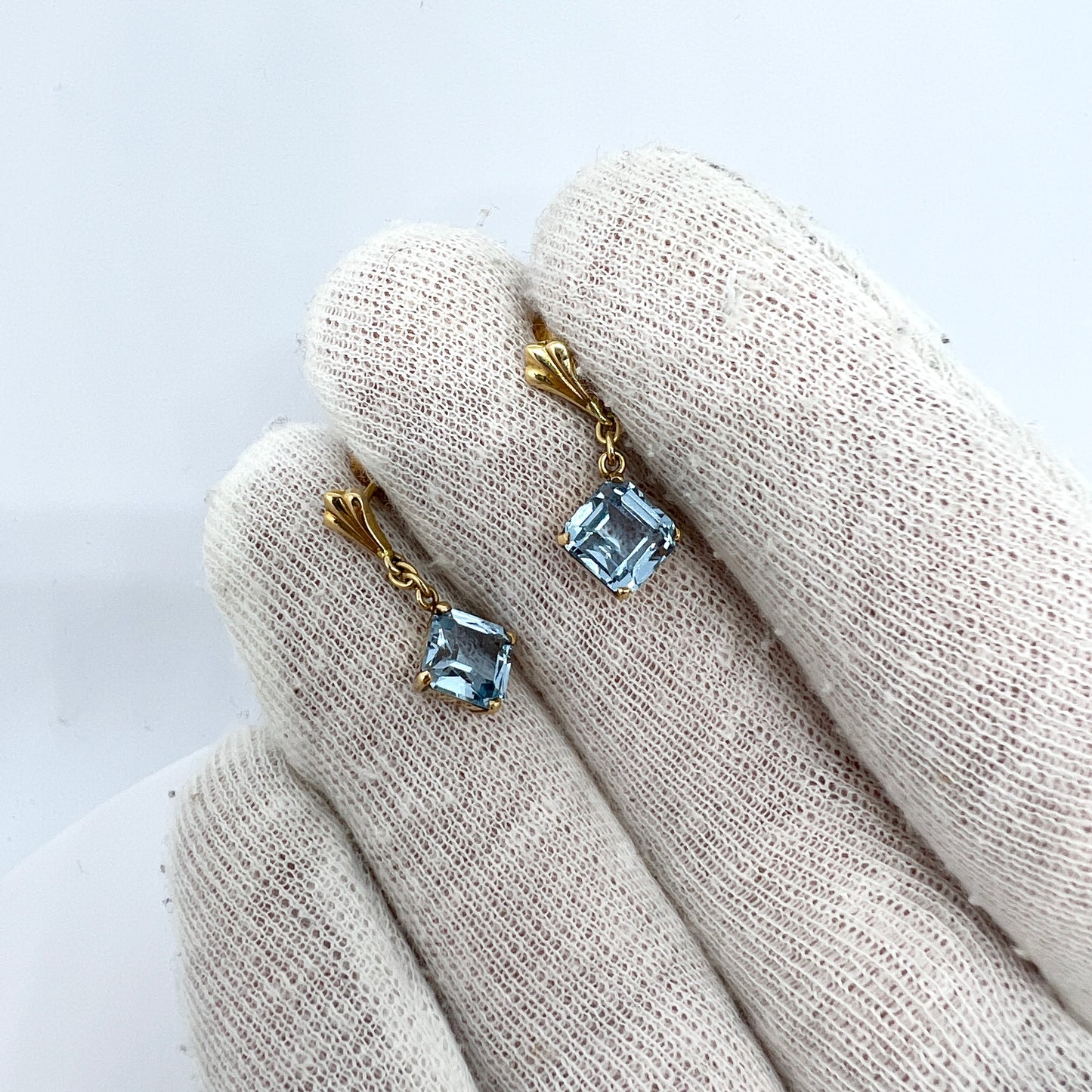 Vintage 1950s. 18k Gold Ice Blue Synthetic Spinel Earrings.