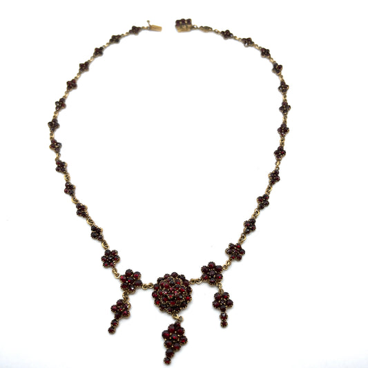 Antique late Victorian Bohemian Garnet Gilt Metal Necklace.