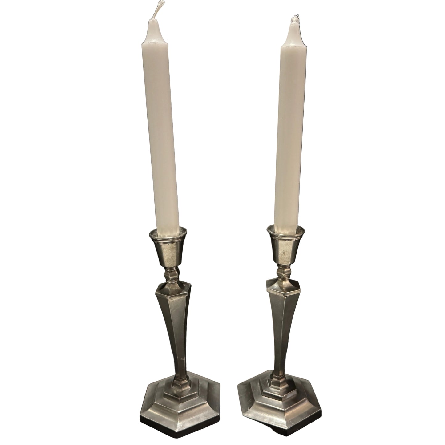 Norrahammars Tenn, Sweden year 1930. Vintage Art Deco Pewter Candlesticks