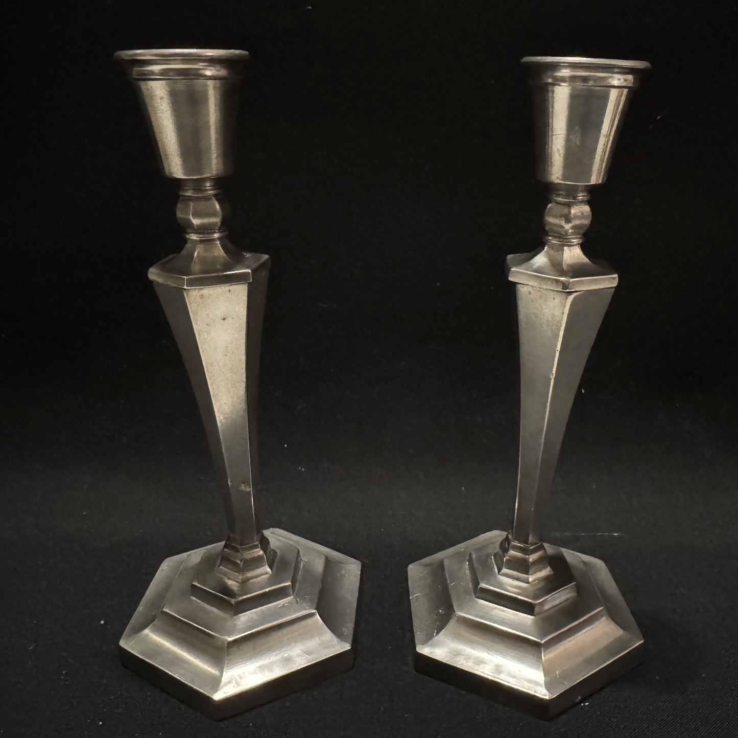 Norrahammars Tenn, Sweden year 1930. Vintage Art Deco Pewter Candlesticks