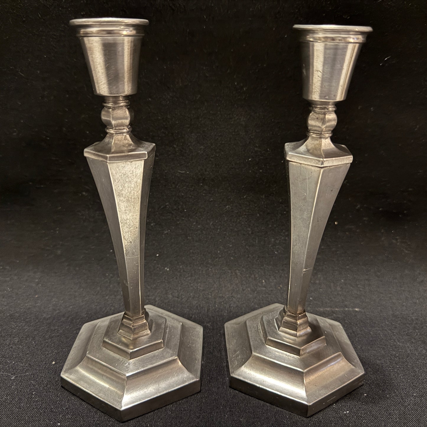 Norrahammars Tenn, Sweden year 1930. Vintage Art Deco Pewter Candlesticks