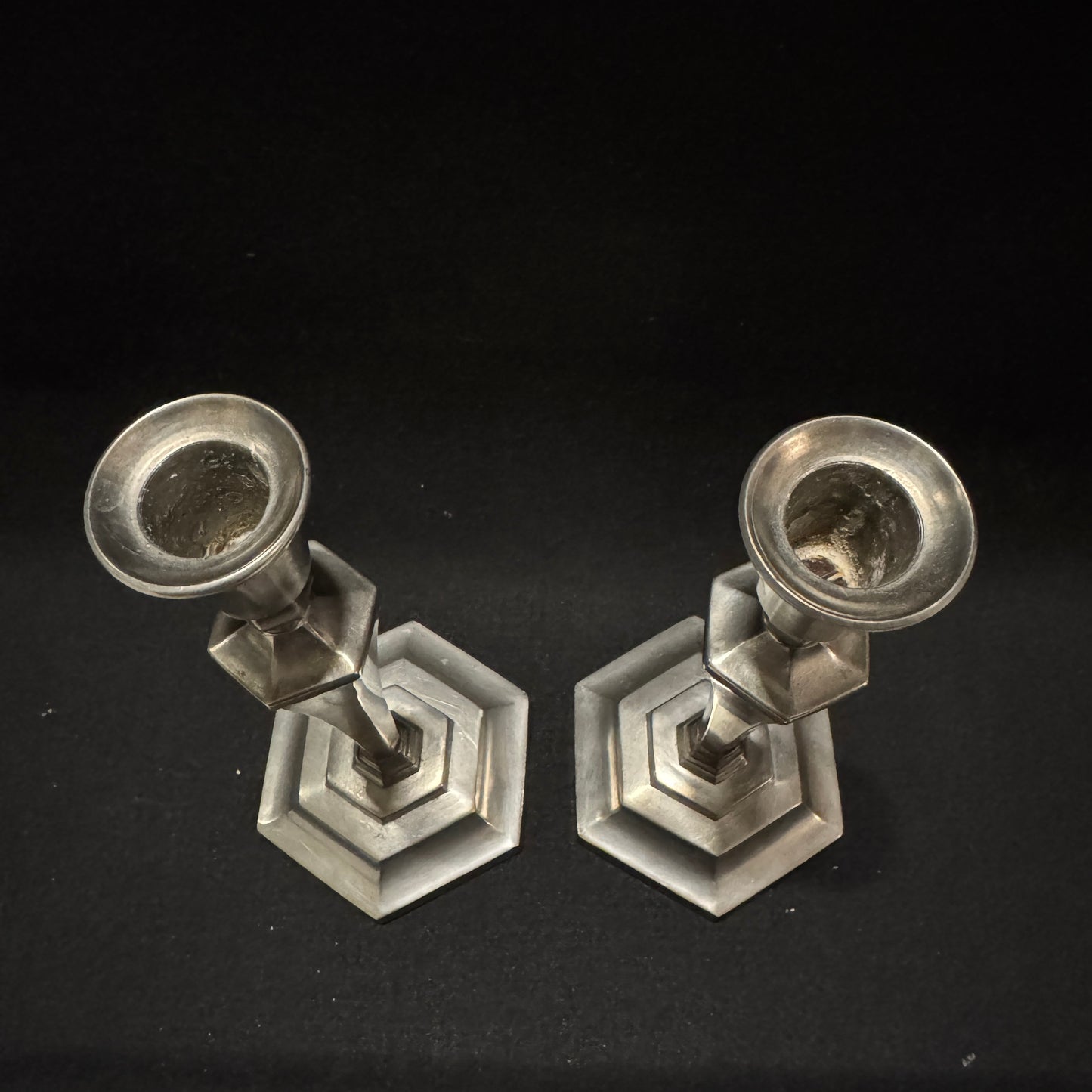 Norrahammars Tenn, Sweden year 1930. Vintage Art Deco Pewter Candlesticks