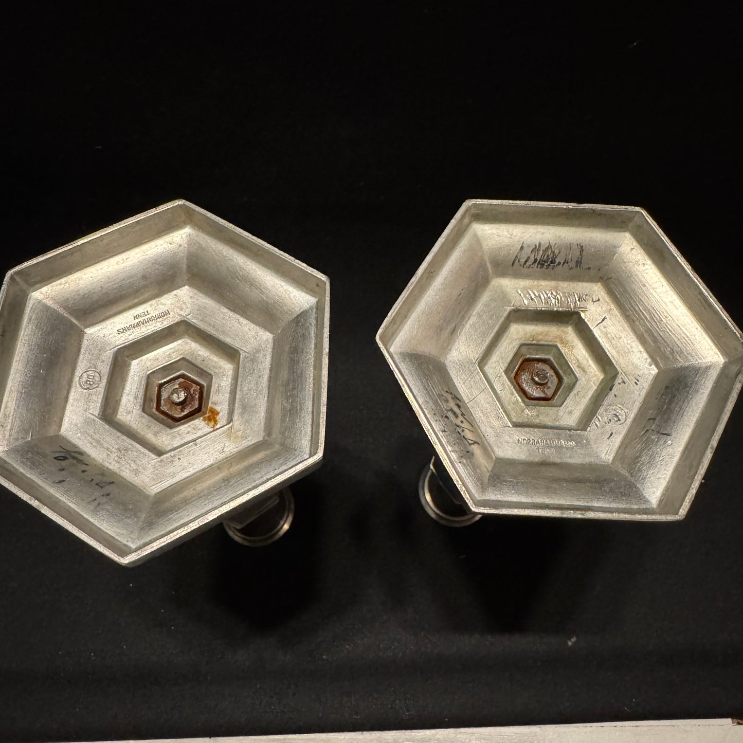 Norrahammars Tenn, Sweden year 1930. Vintage Art Deco Pewter Candlesticks