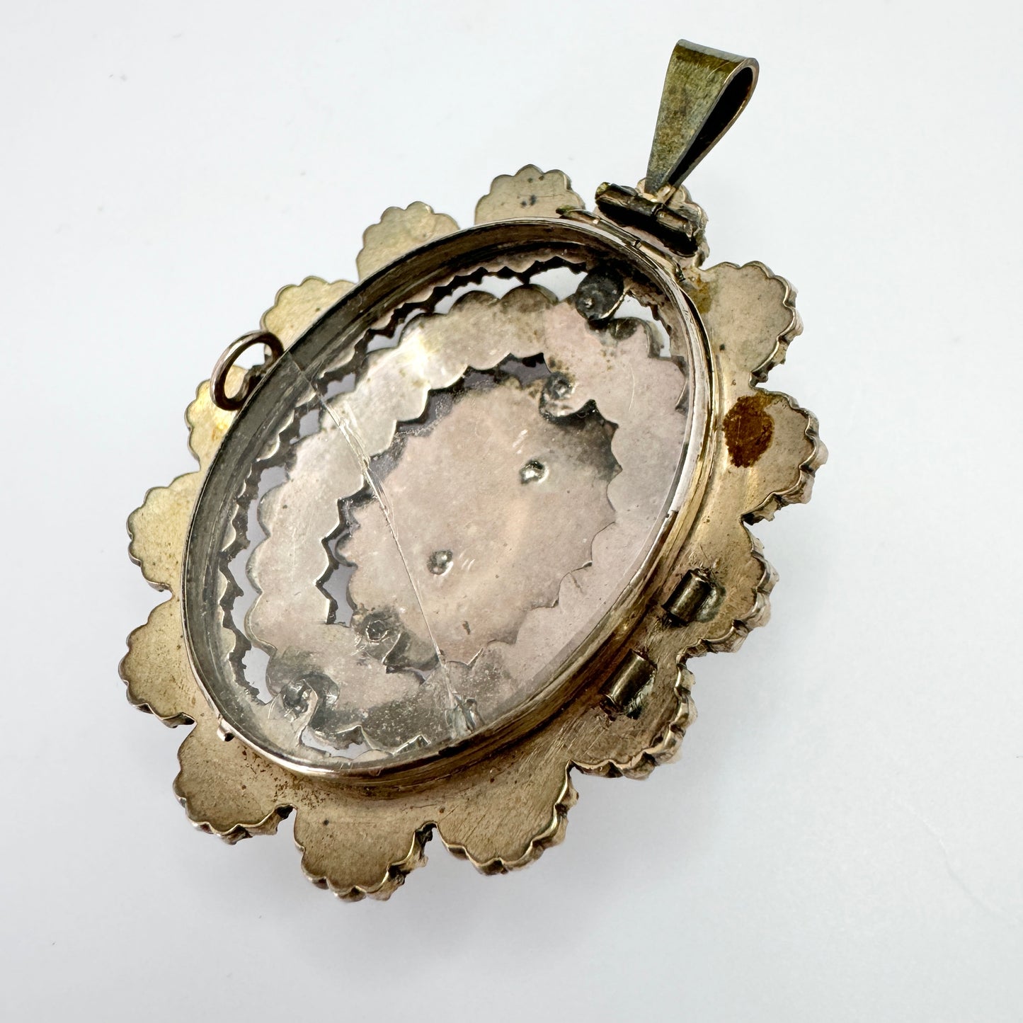 Antique Victorian Bohemian Garnet Gilt Metal Locket Pendant.