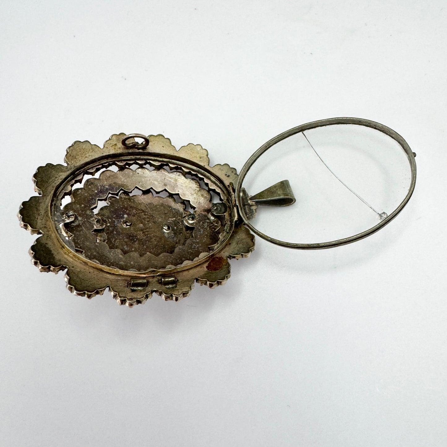 Antique Victorian Bohemian Garnet Gilt Metal Locket Pendant.