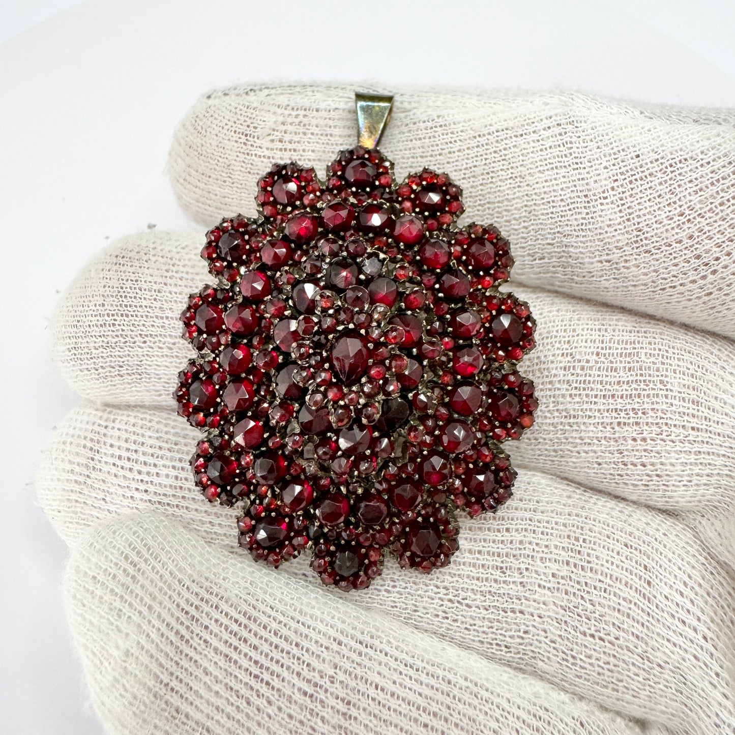 Antique Victorian Bohemian Garnet Gilt Metal Locket Pendant.