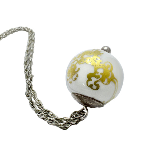 Anne Marie Ødegård for Porsgrund Norway 1970s. Vintage Silver Porcelain Necklace.