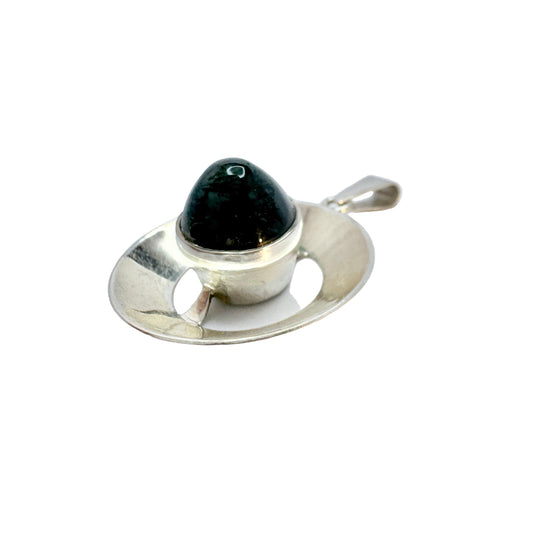 Finland 1960-70s. Vintage Solid Silver Moss Agate Pendant.