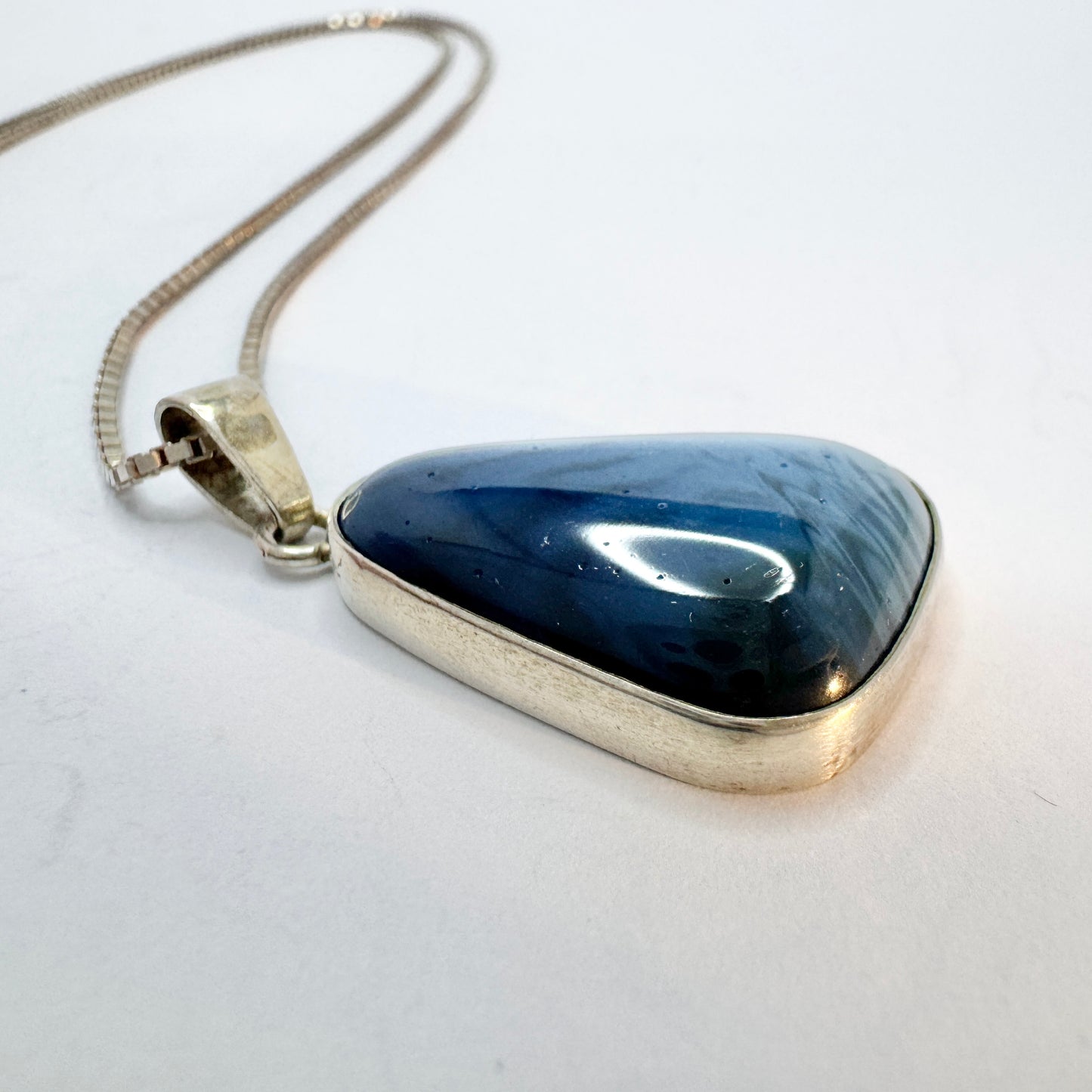 Sweden c 1970s. Vintage Sterling Silver Bergslagen-stone Pendant Necklace.