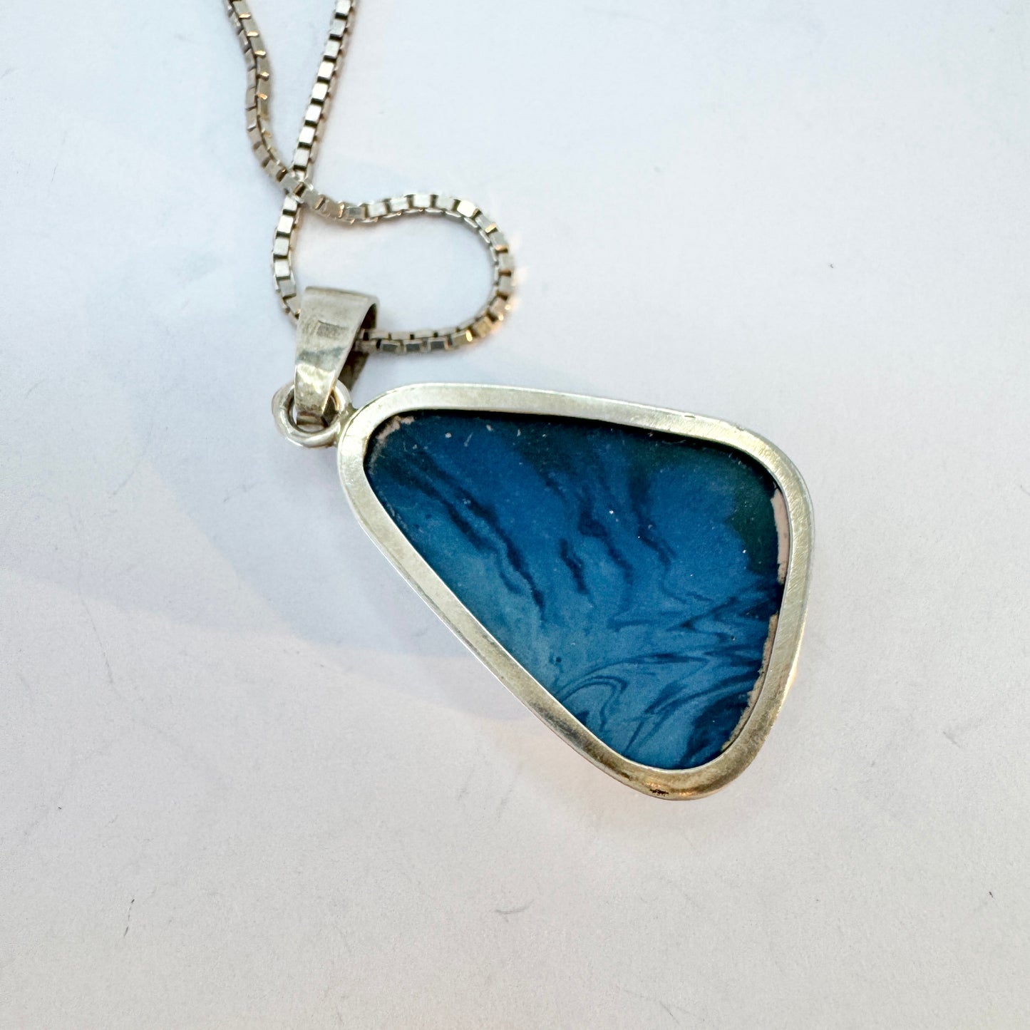 Sweden c 1970s. Vintage Sterling Silver Bergslagen-stone Pendant Necklace.