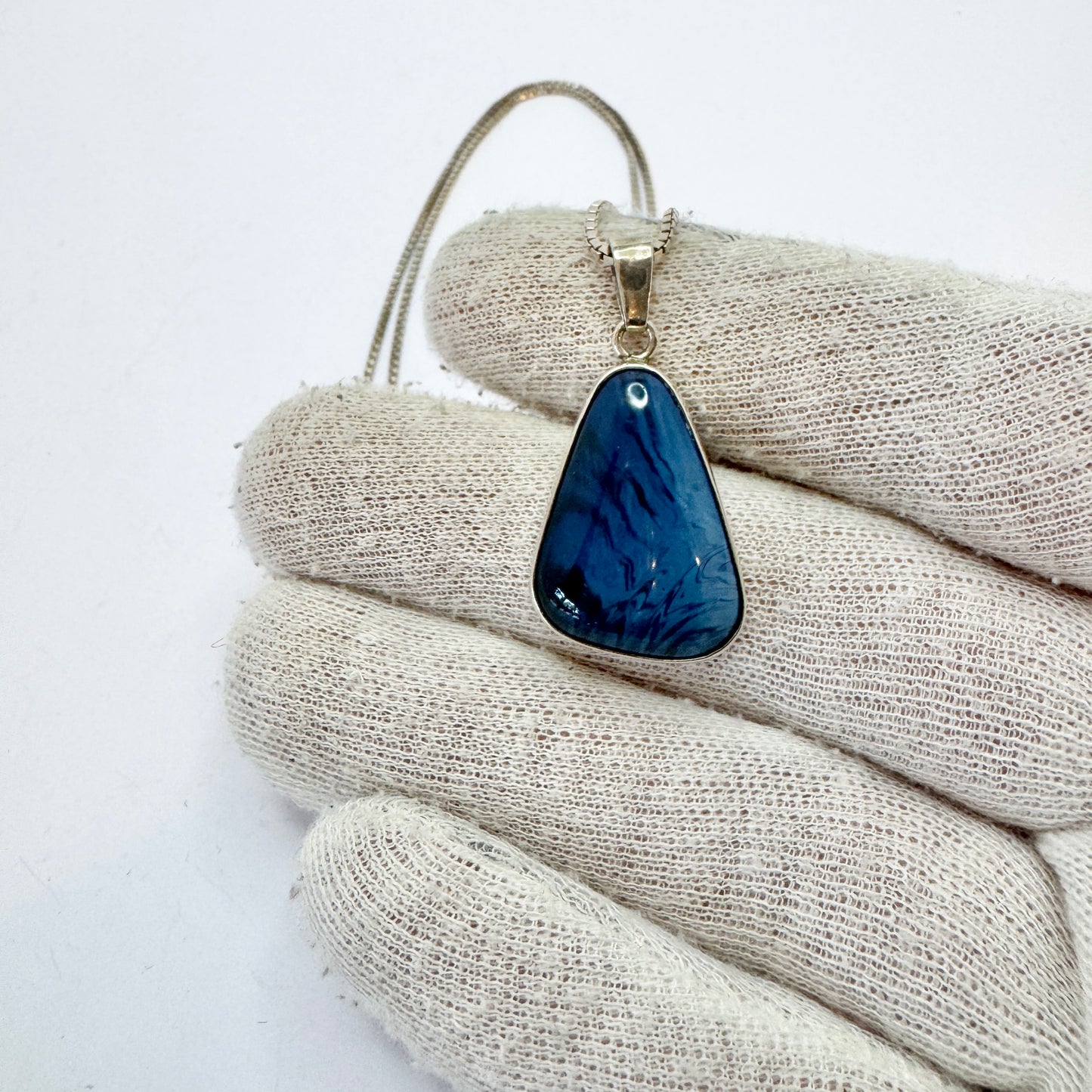 Sweden c 1970s. Vintage Sterling Silver Bergslagen-stone Pendant Necklace.