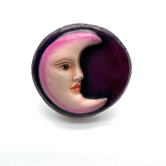 Sergio Bustamante, Mexico. Vintage Sterling Silver Enamel Moon Face Ring.