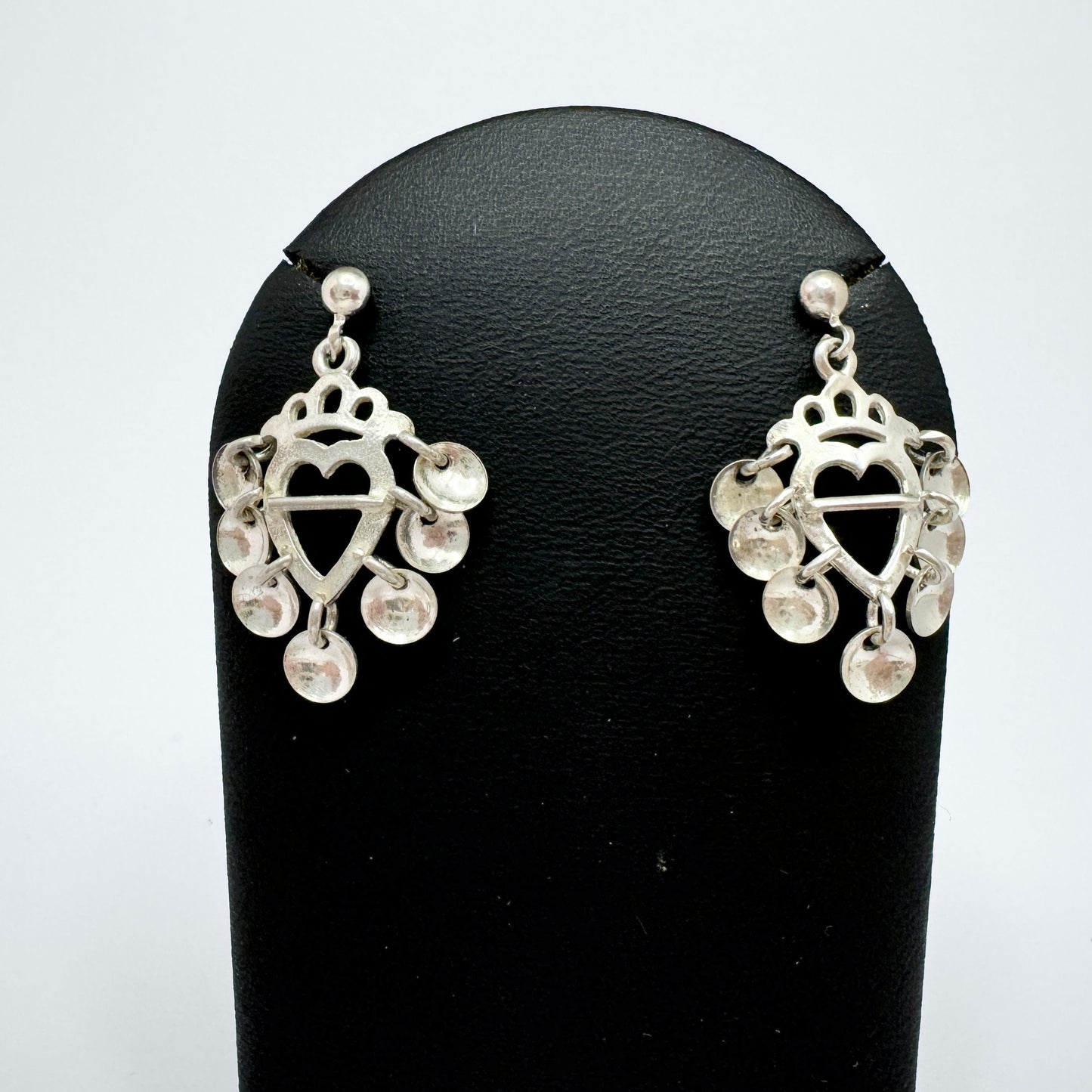 Vintage Sterling Silver Crowned Heart Traditional Scandinavian Earrings.