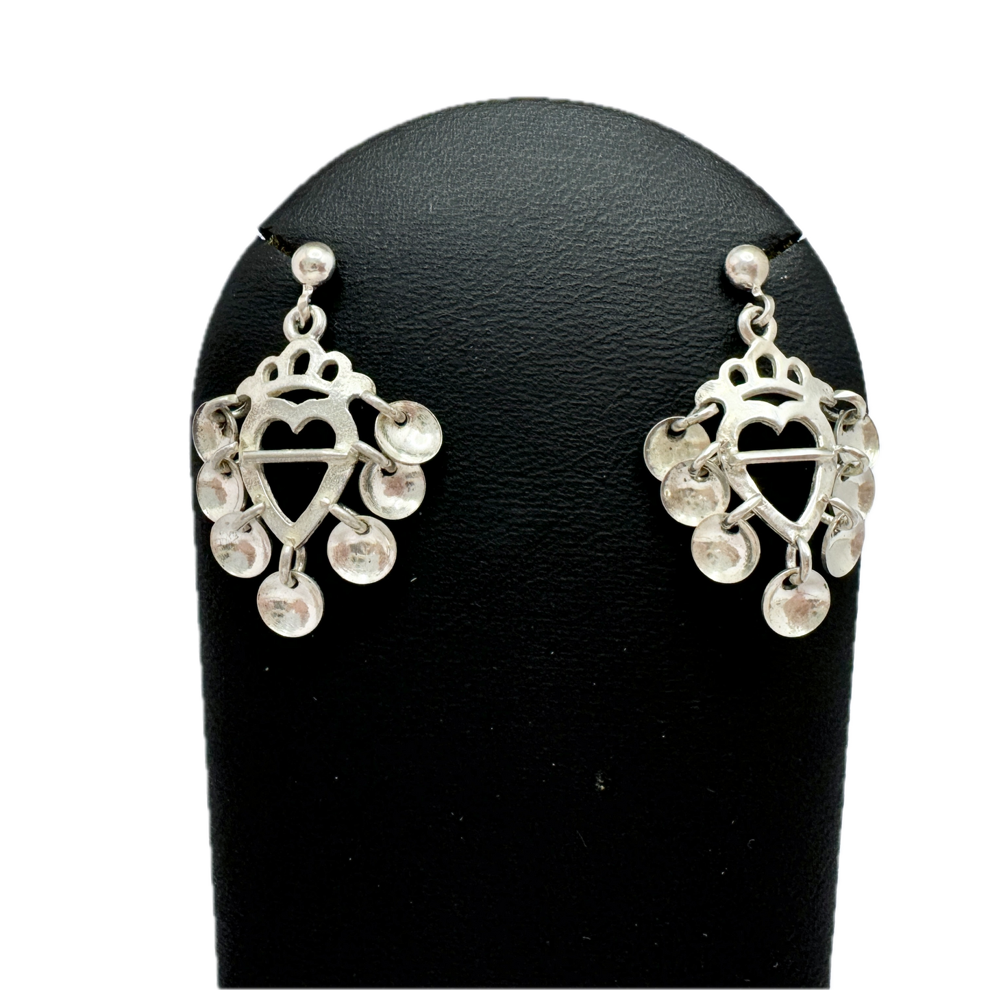 Vintage Sterling Silver Crowned Heart Traditional Scandinavian Earrings.