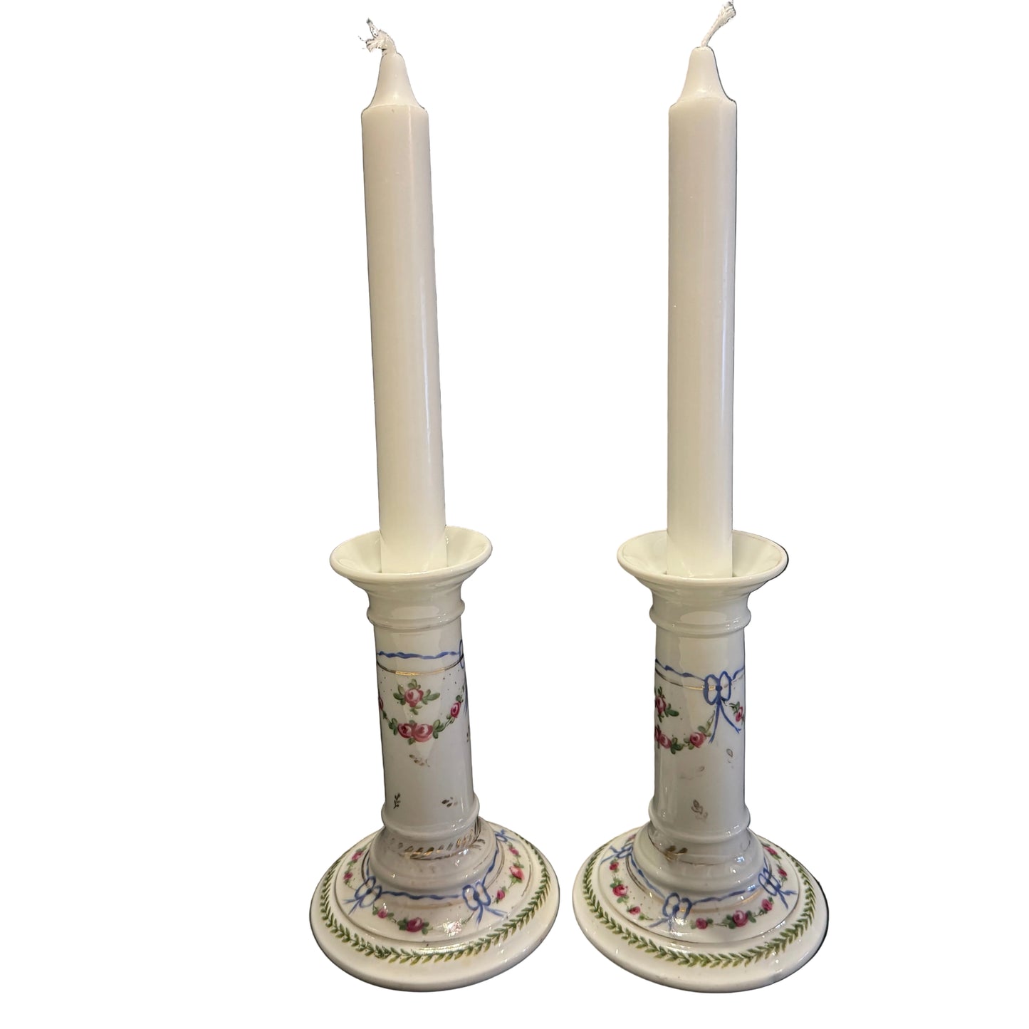 France, ca 1900. Antique Pair of Porcelain Candlesticks