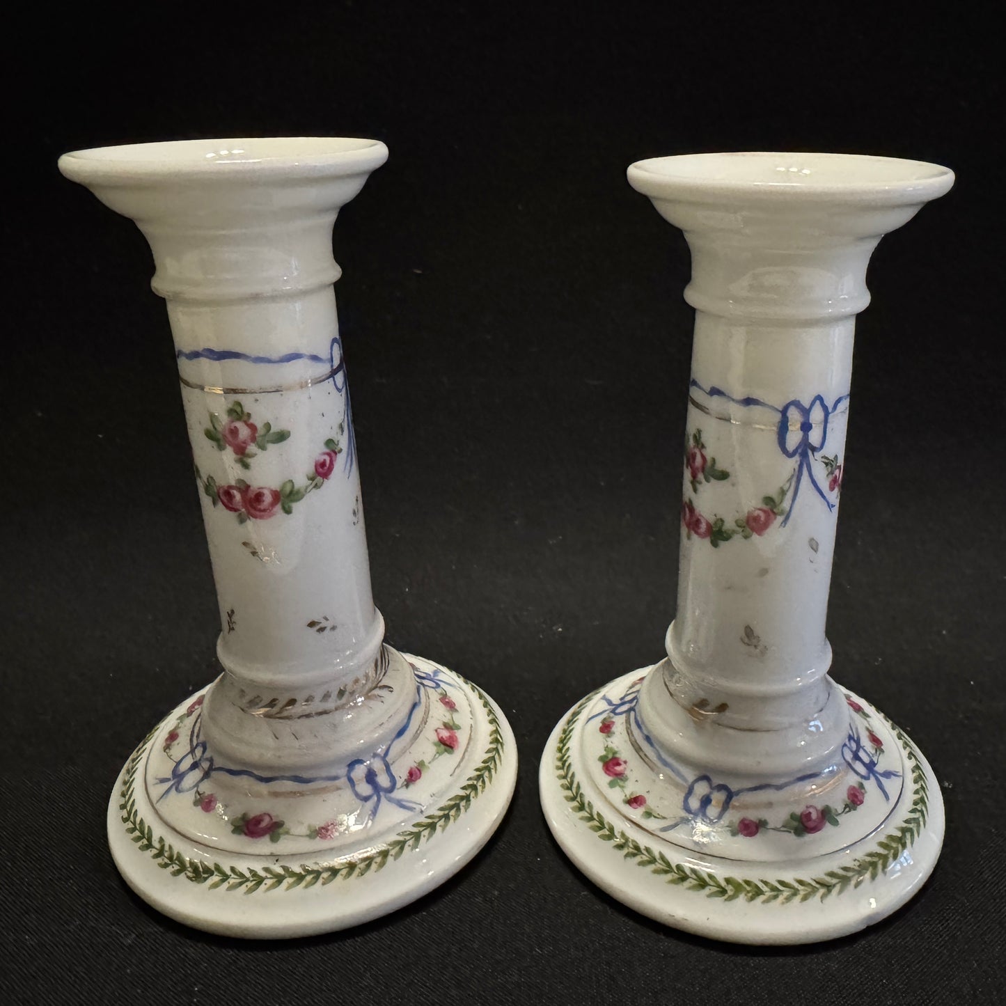 France, ca 1900. Antique Pair of Porcelain Candlesticks