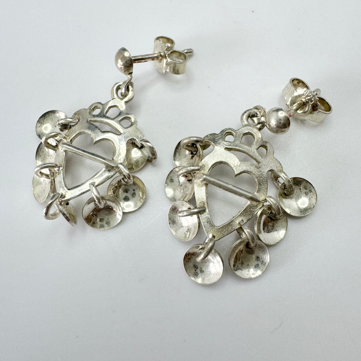 Vintage Sterling Silver Crowned Heart Traditional Scandinavian Earrings.