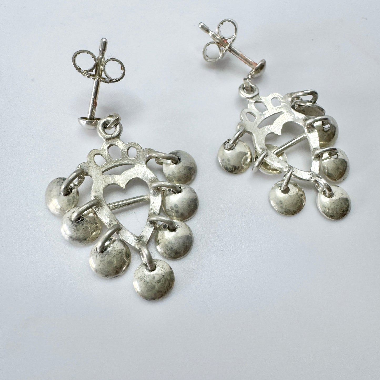 Vintage Sterling Silver Crowned Heart Traditional Scandinavian Earrings.