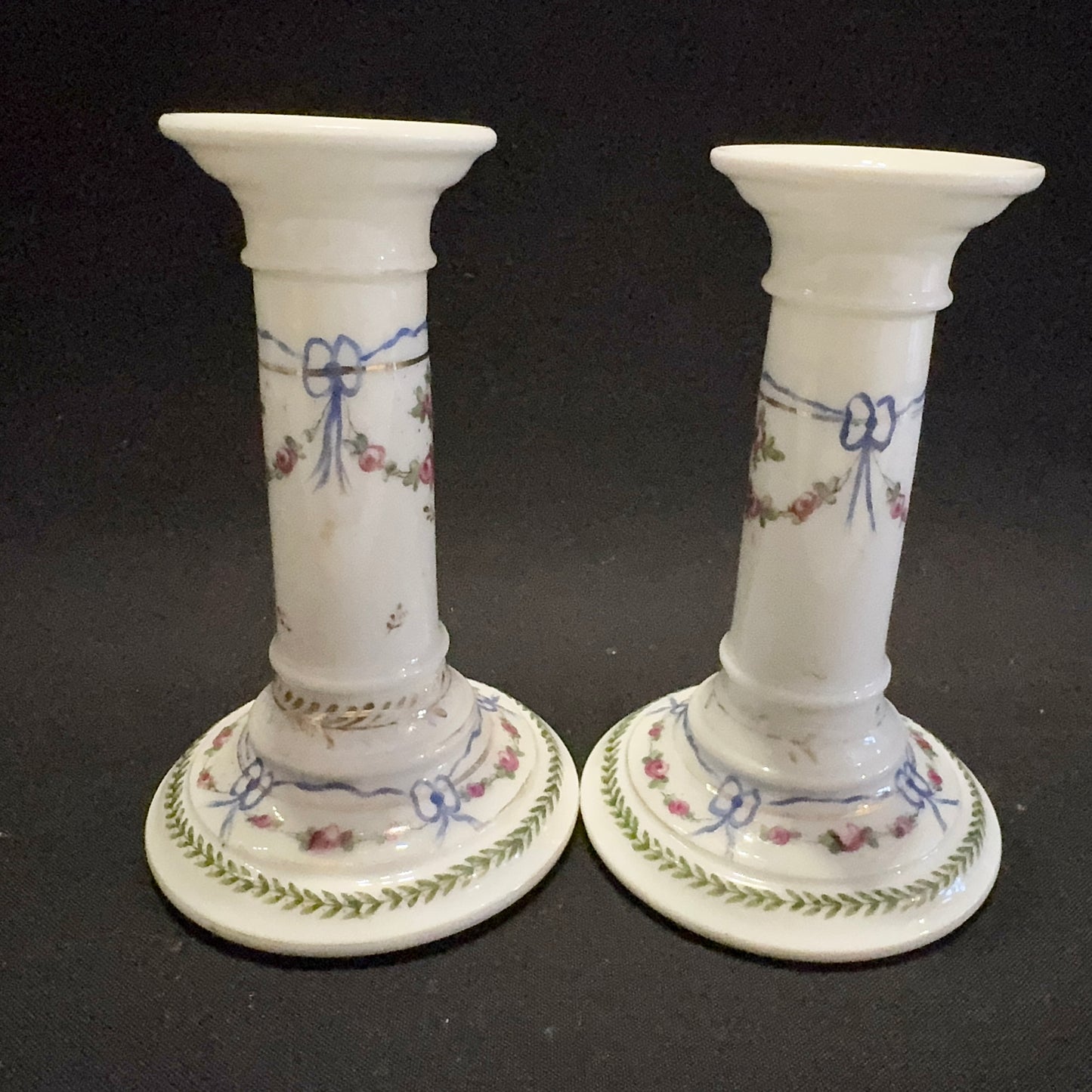 France, ca 1900. Antique Pair of Porcelain Candlesticks