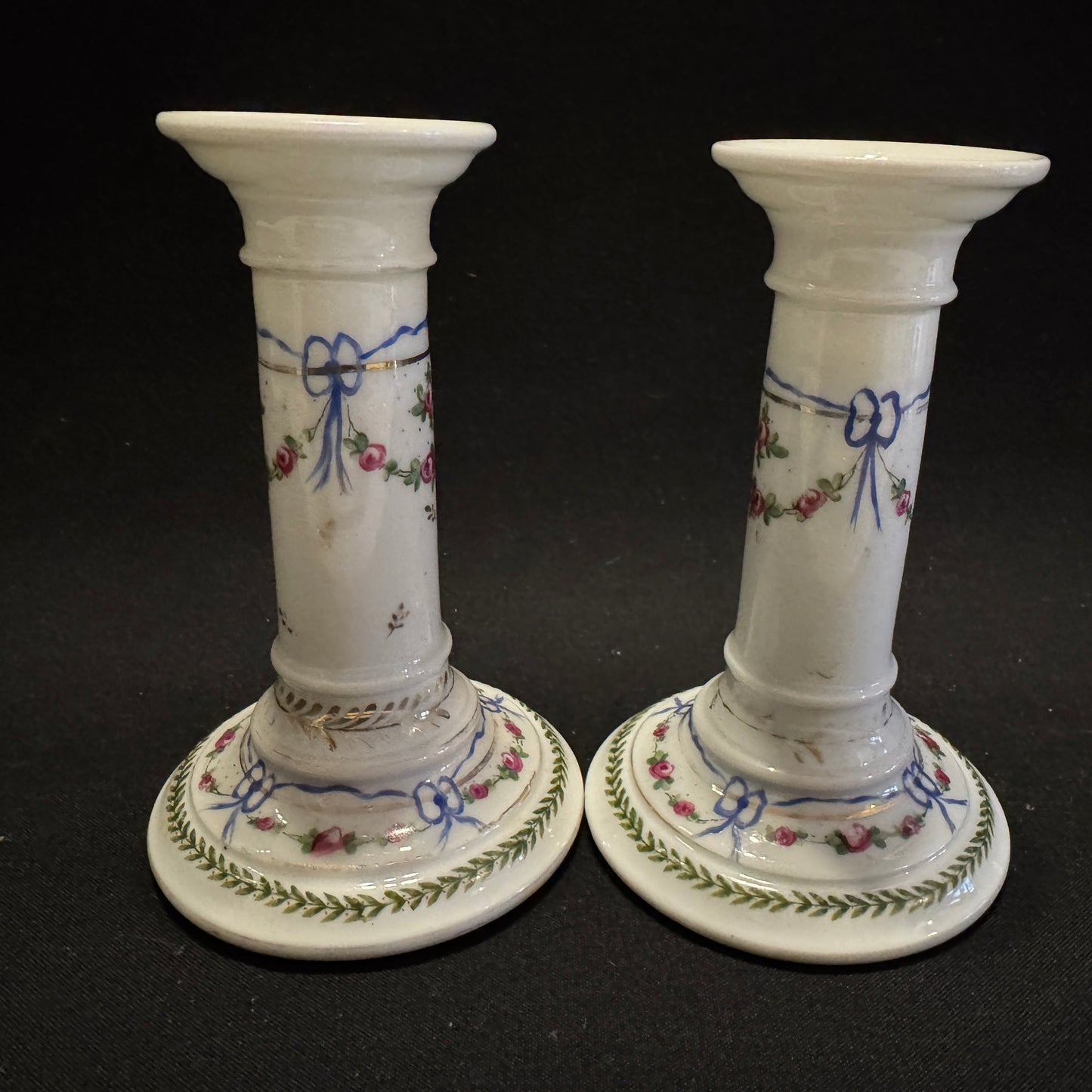France, ca 1900. Antique Pair of Porcelain Candlesticks