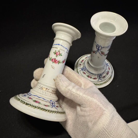 France, ca 1900. Antique Pair of Porcelain Candlesticks