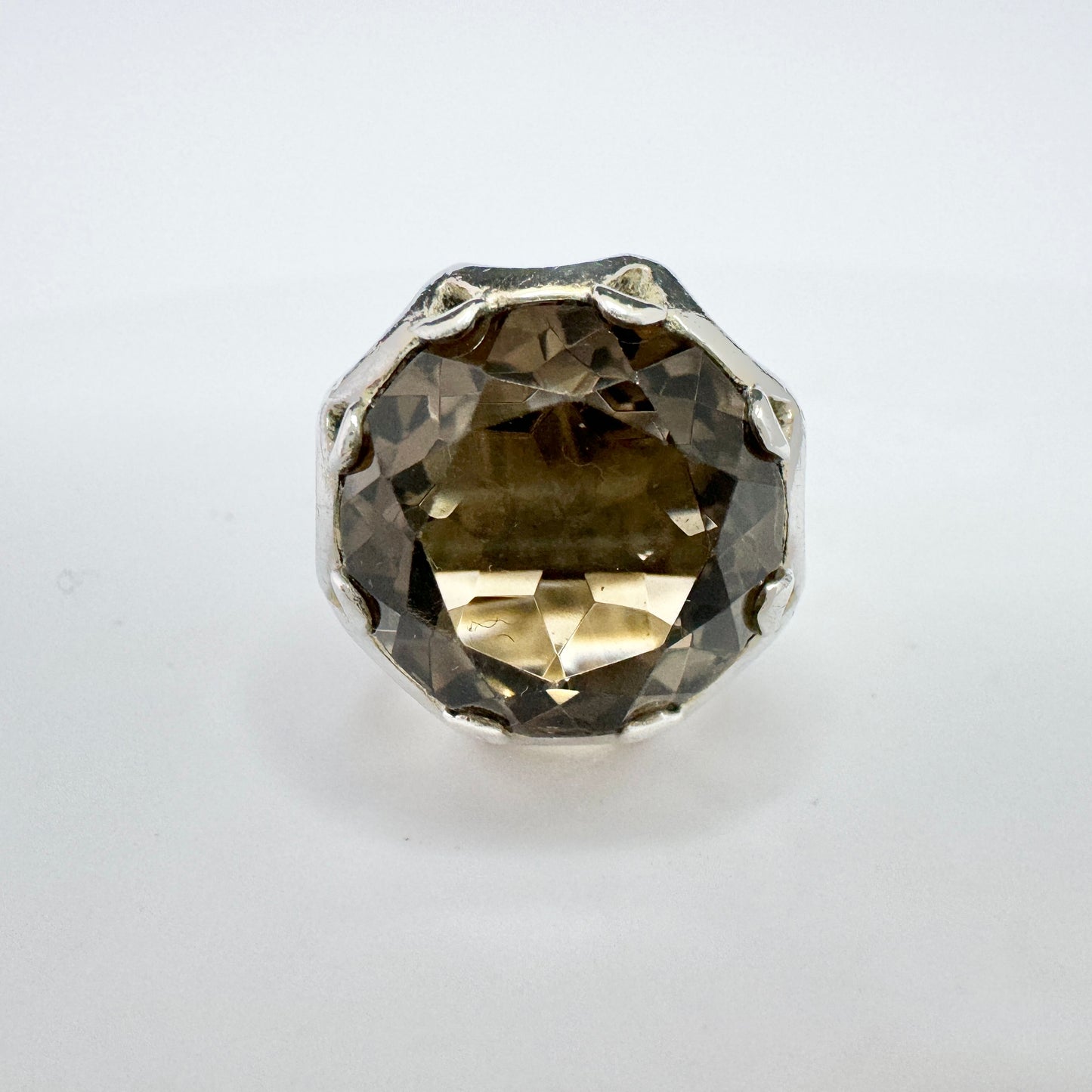 Bengt Hallberg, Sweden 1974. vintage Sterling Silver Smoky Quartz Adjustable Size Ring.