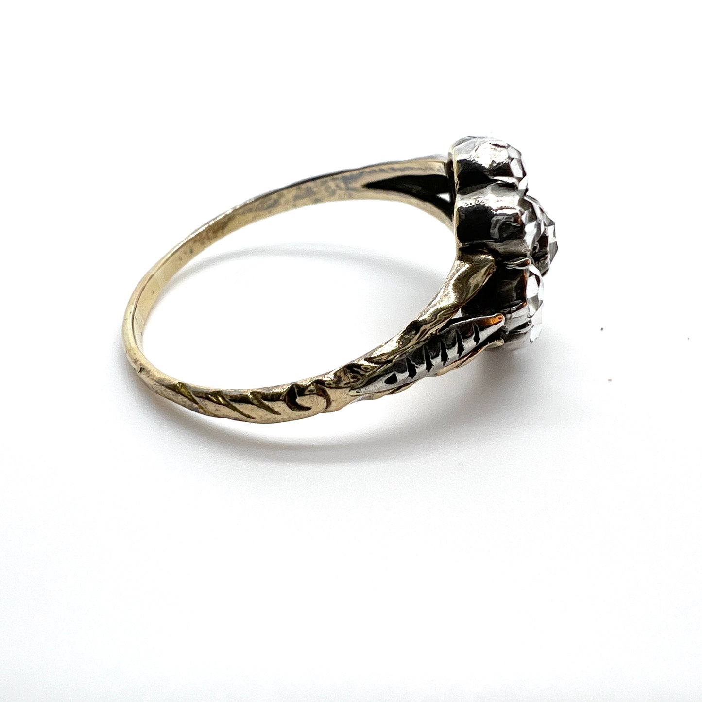 Sweden. Antique Victorian 18k Gold Silver Paste Stone Ring.