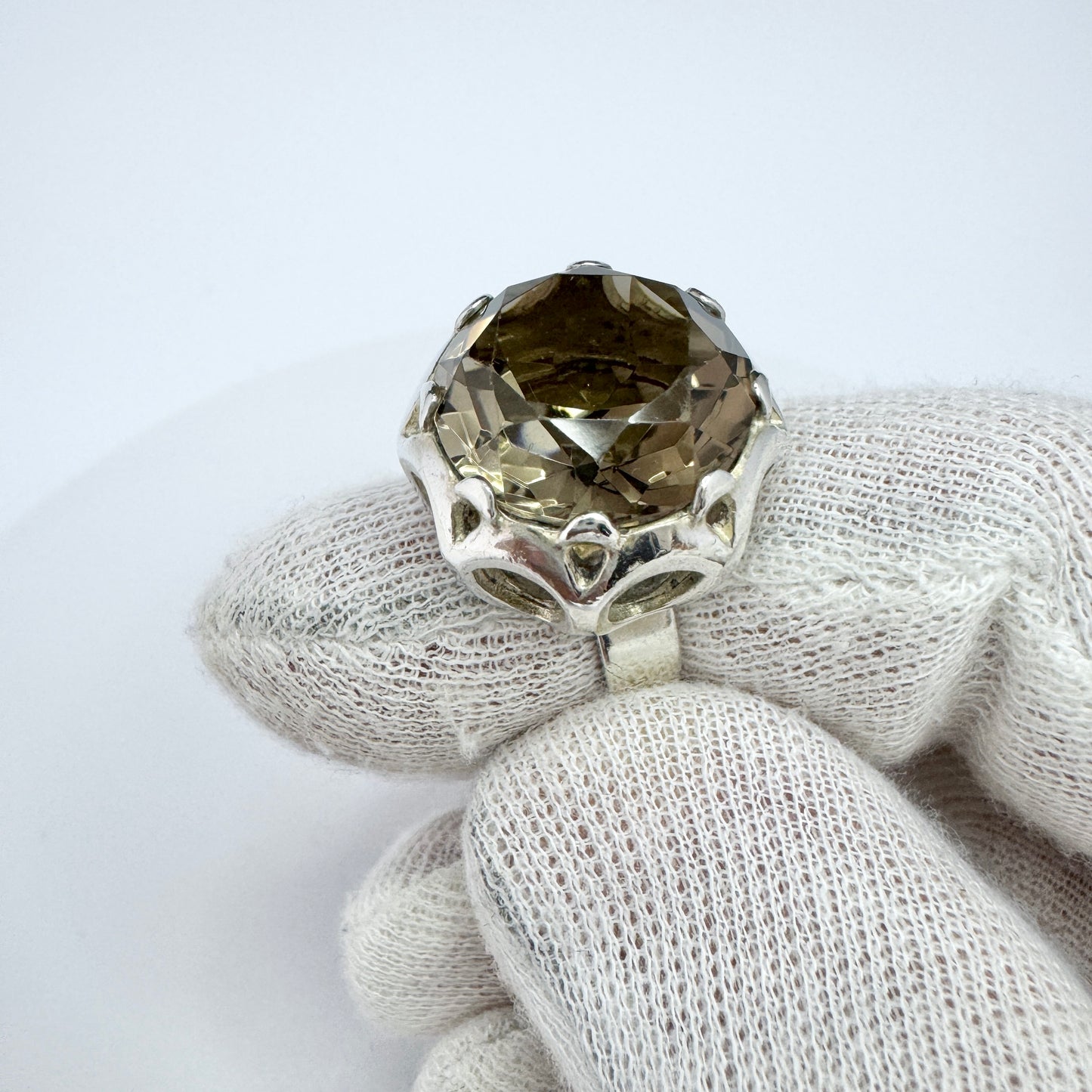 Bengt Hallberg, Sweden 1974. vintage Sterling Silver Smoky Quartz Adjustable Size Ring.