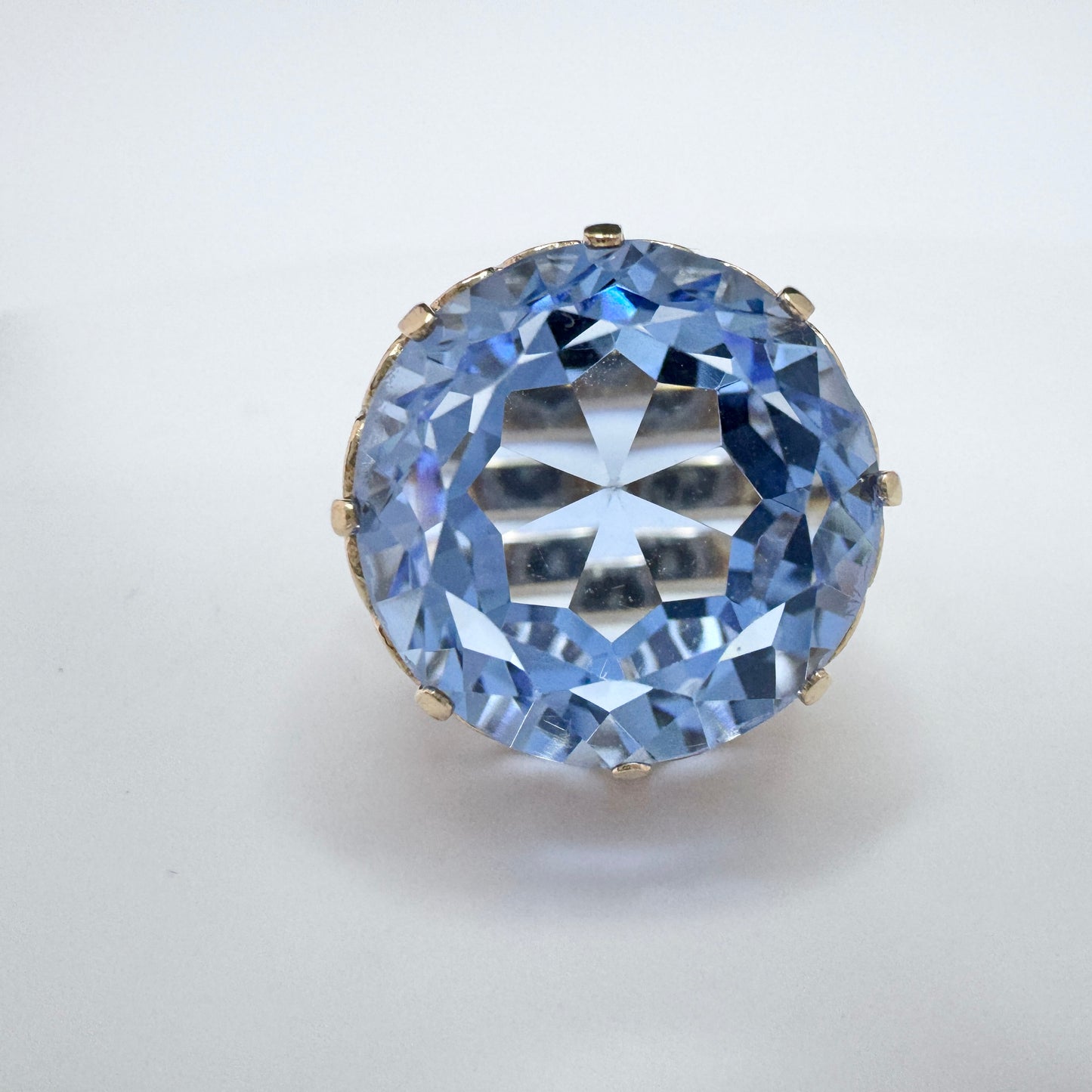 Warsaw Poland 1960-70s. Bold Vintage 14k Gold Synthetic Blue Spinel Ring.