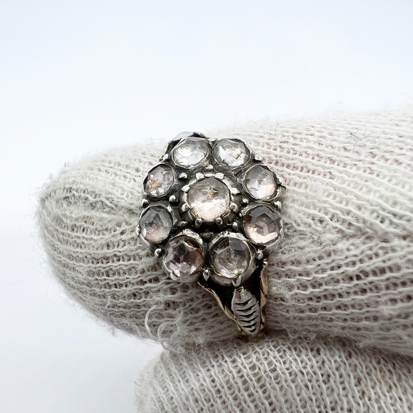 Sweden. Antique Victorian 18k Gold Silver Paste Stone Ring.