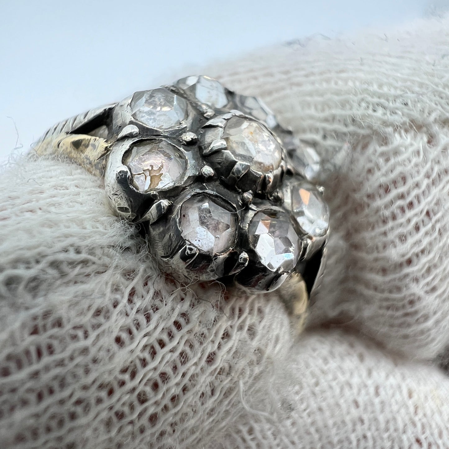 Sweden. Antique Victorian 18k Gold Silver Paste Stone Ring.