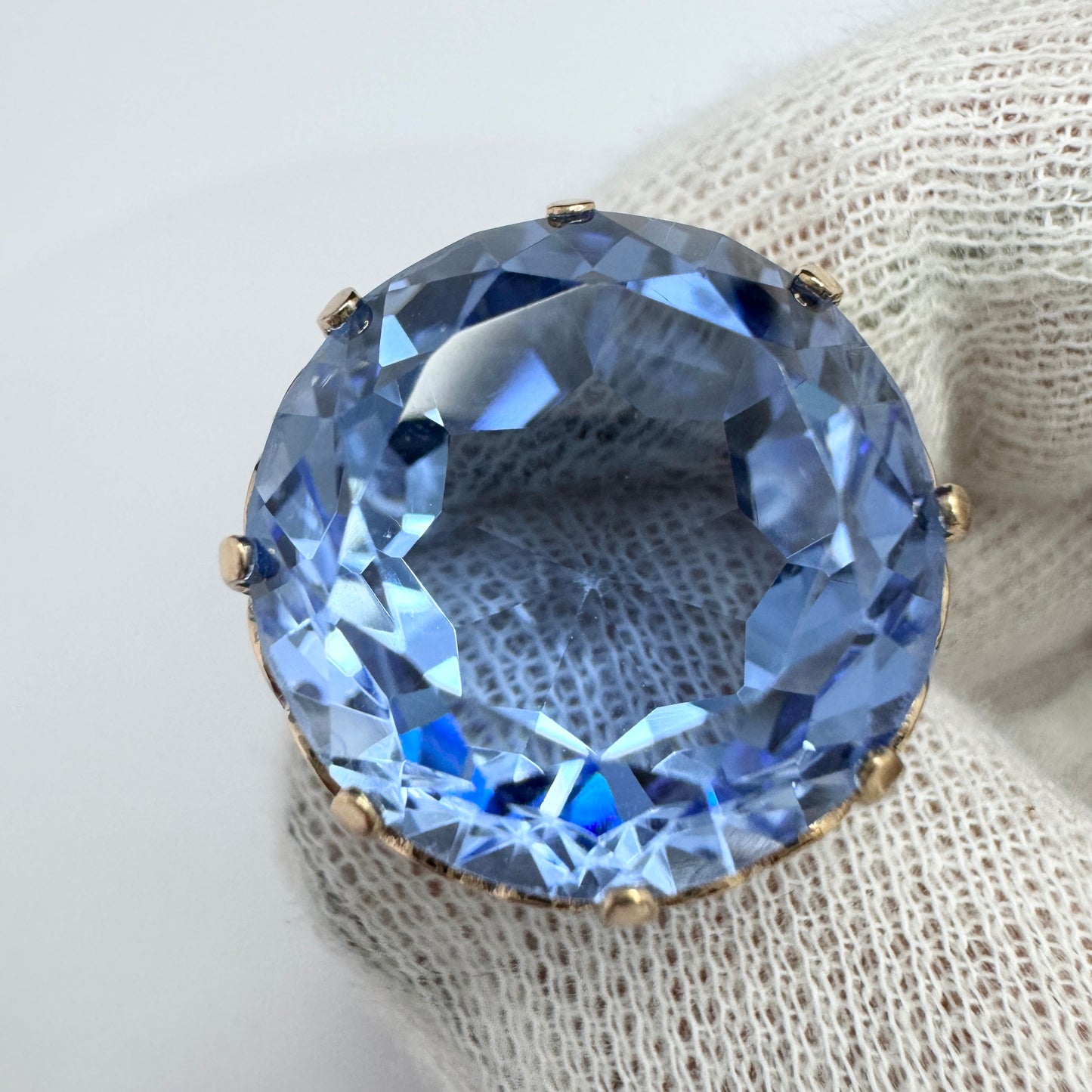 Warsaw Poland 1960-70s. Bold Vintage 14k Gold Synthetic Blue Spinel Ring.