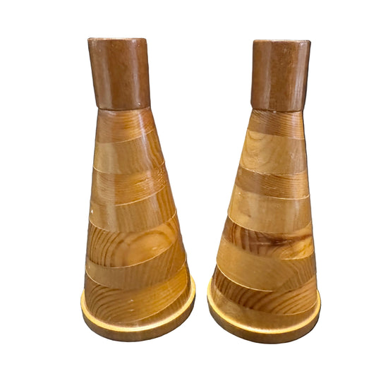 Sweden year 1960. Vintage Mixed Wood Pair of Candlesticks.