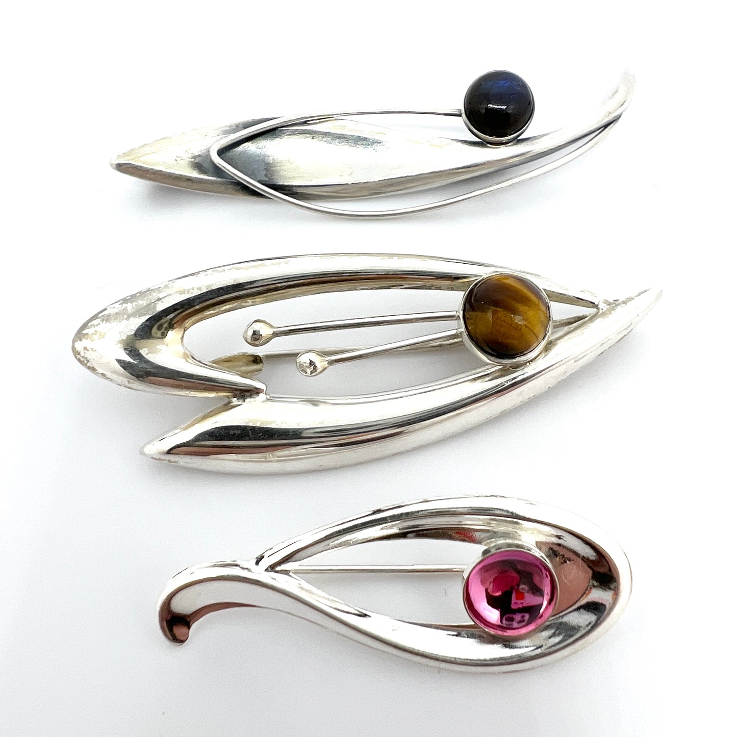 Finland 1960s. 3 Vintage Solid Silver Brooches. Elis Kauppi, Salovaara