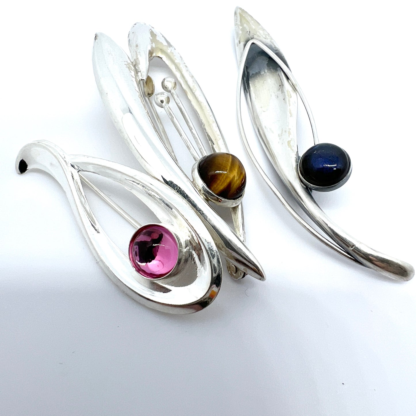 Finland 1960s. 3 Vintage Solid Silver Brooches. Elis Kauppi, Salovaara