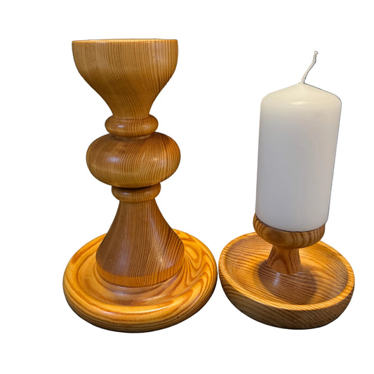 Vintage 1970s Scandinavian Pine Candlesticks.