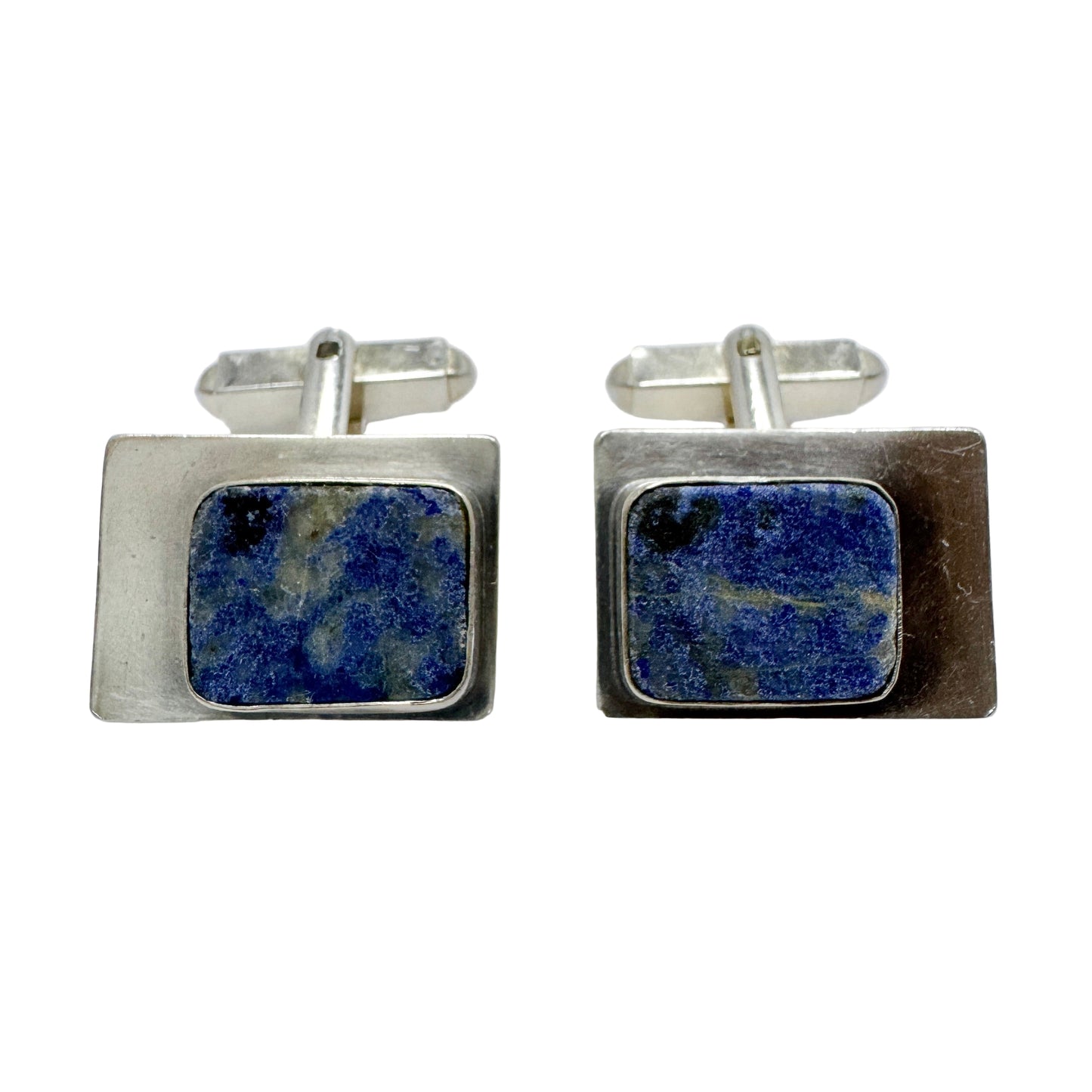 PiKu, Finland 1970s. Large Vintage Solid Silver Sodalite Cufflinks.