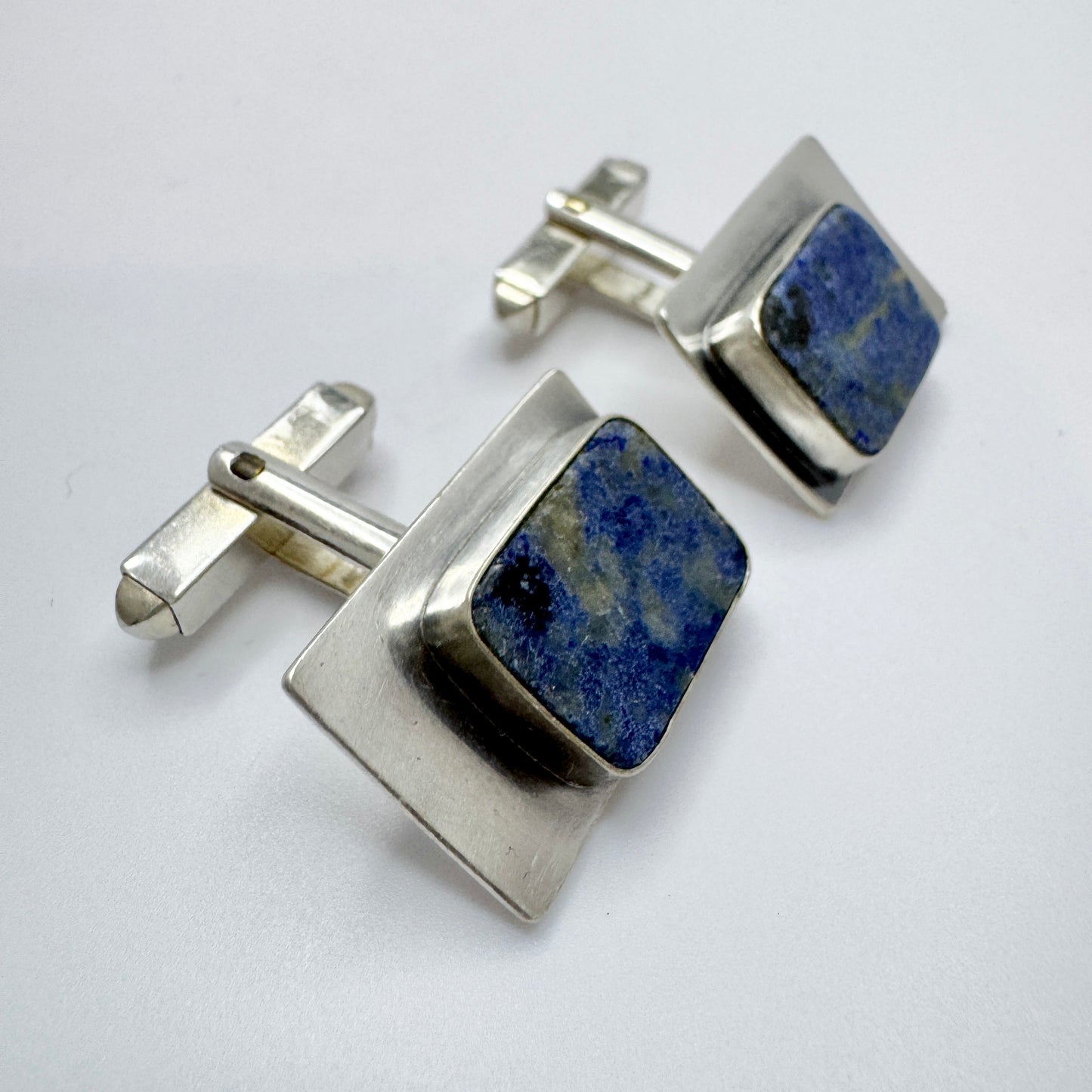PiKu, Finland 1970s. Large Vintage Solid Silver Sodalite Cufflinks.