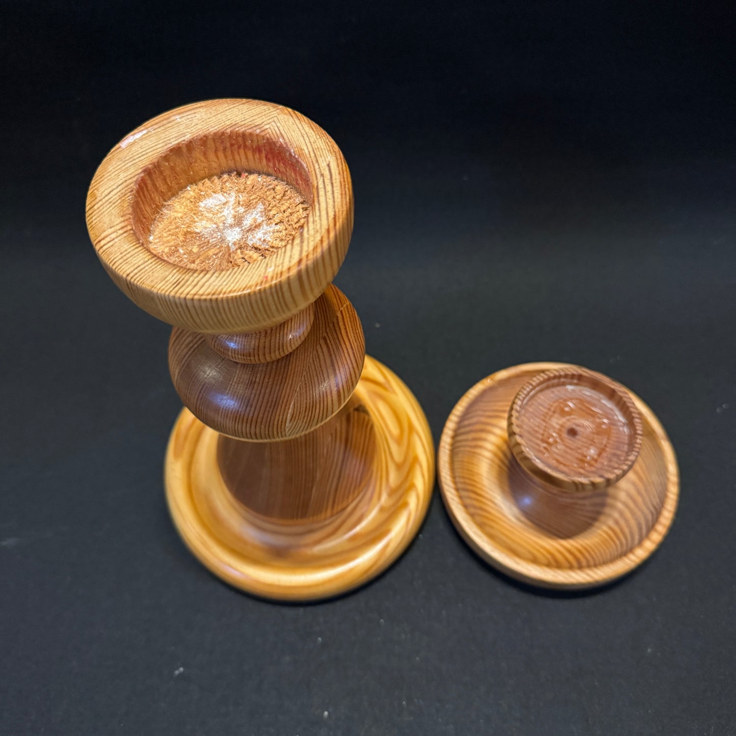 Vintage 1970s Scandinavian Pine Candlesticks.