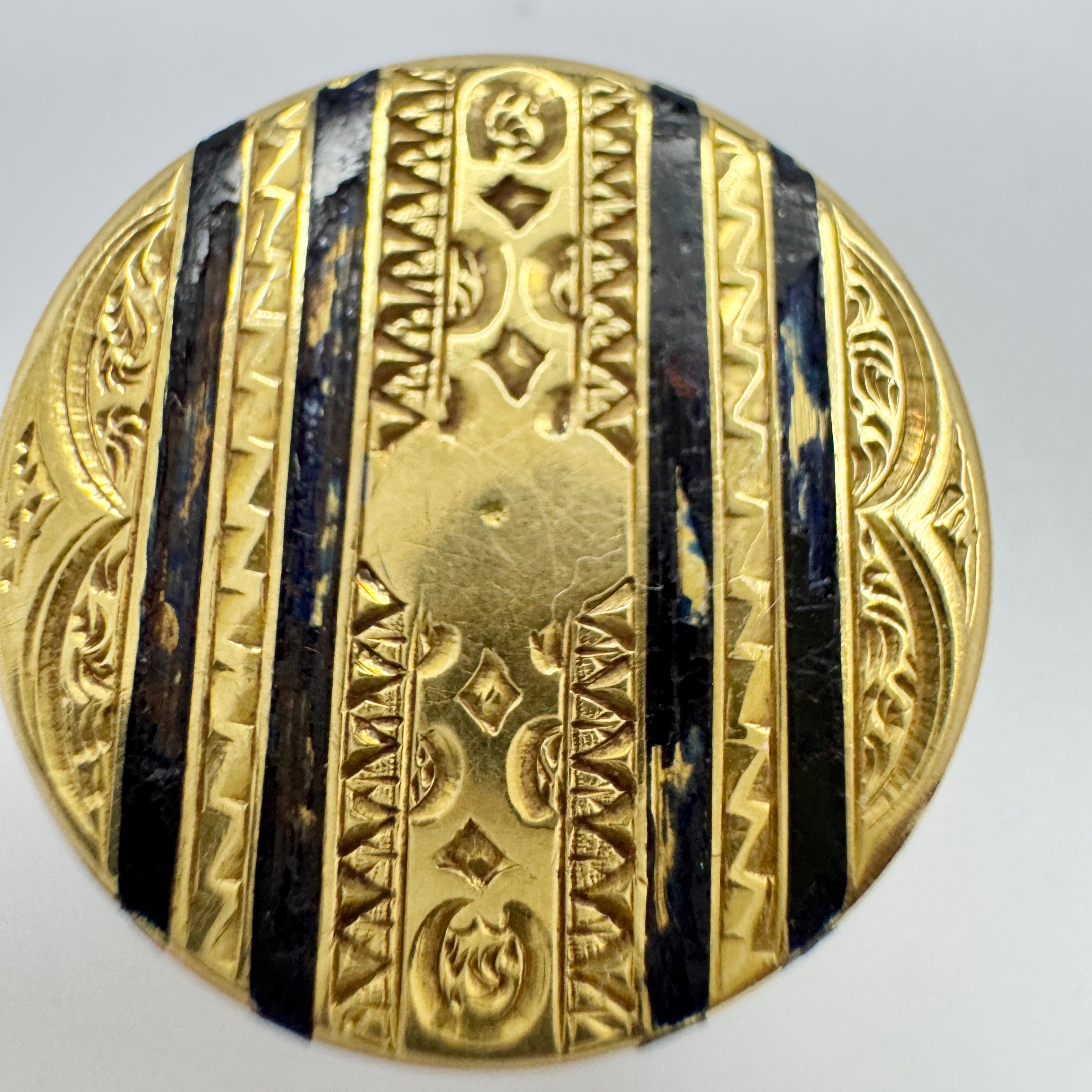J E Torsk, Sweden 1864. Antique Victorian 18k Gold Enamel Button
