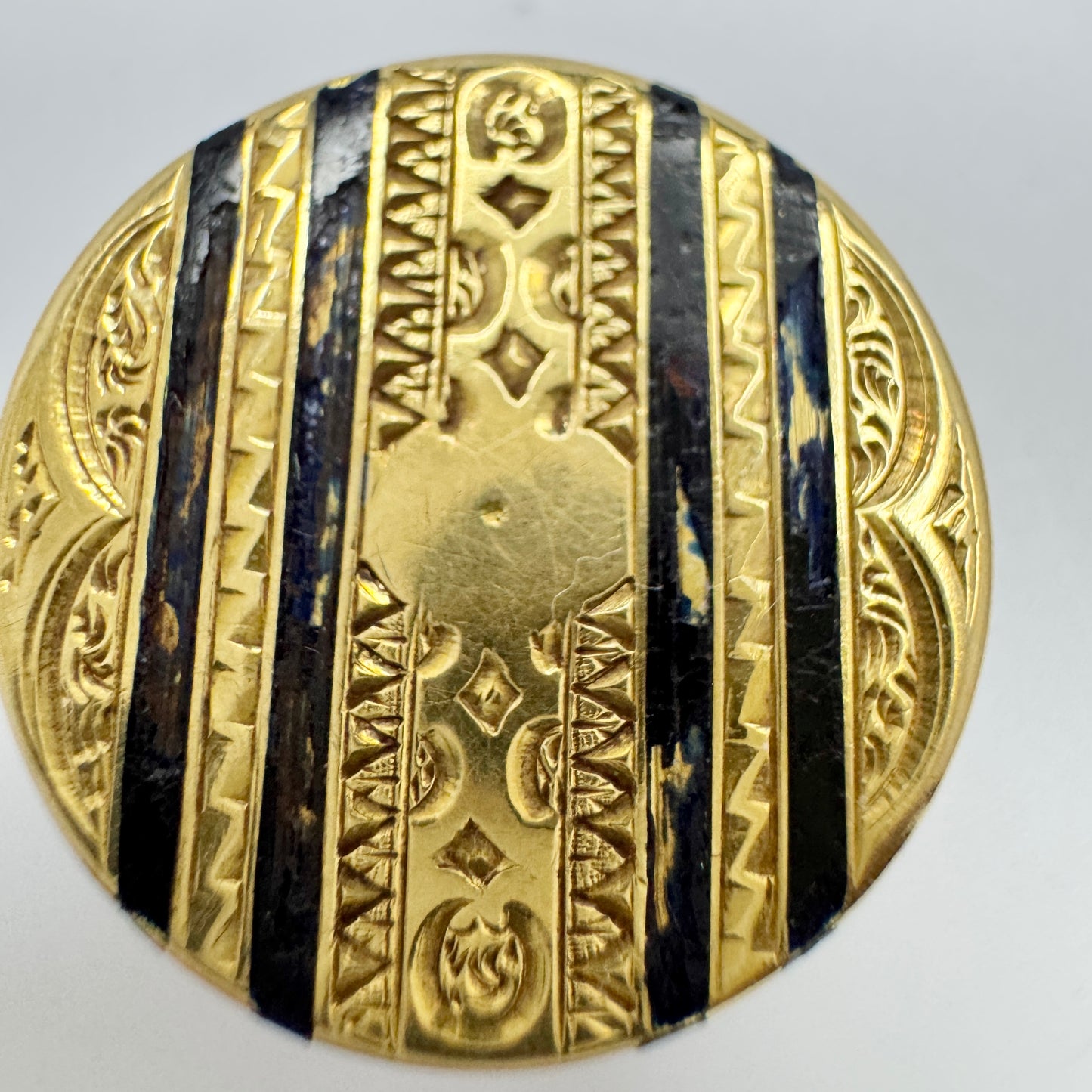 J E Torsk, Sweden 1864. Antique Victorian 18k Gold Enamel Button.