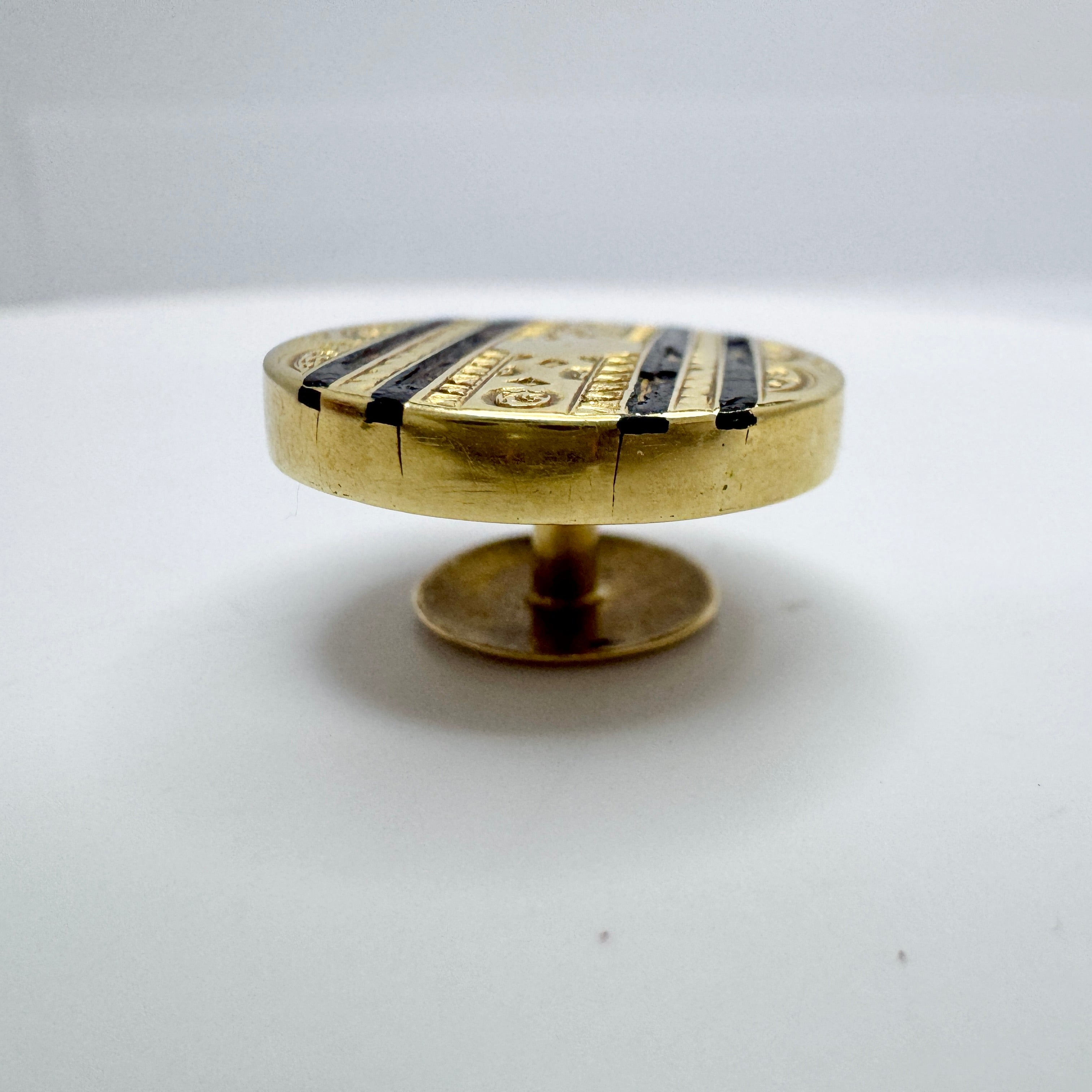 J E Torsk, Sweden 1864. Antique Victorian 18k Gold Enamel Button