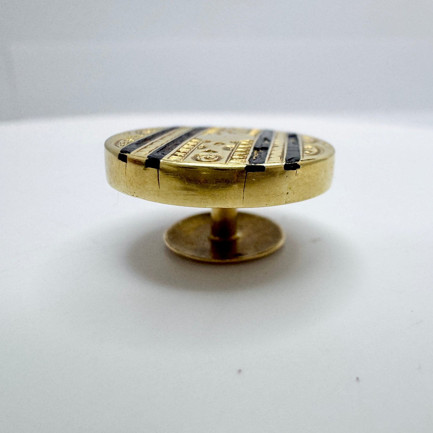 J E Torsk, Sweden 1864. Antique Victorian 18k Gold Enamel Button.